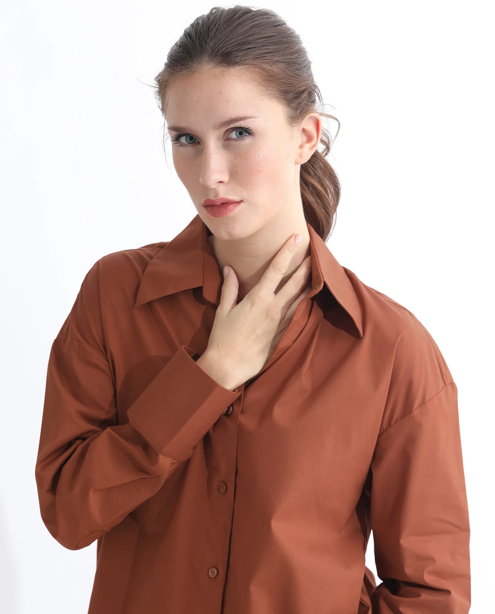 Rareism Women's Klox Orange Cotton Spread Collar Plain Cuffed Sleeve Regular Fit Shirt - Image 10