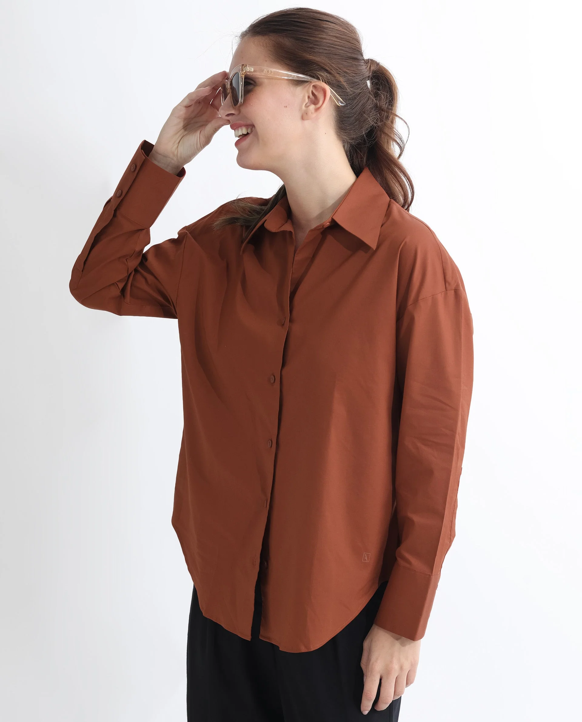 Rareism Women's Klox Orange Cotton Spread Collar Plain Cuffed Sleeve Regular Fit Shirt - Image 11