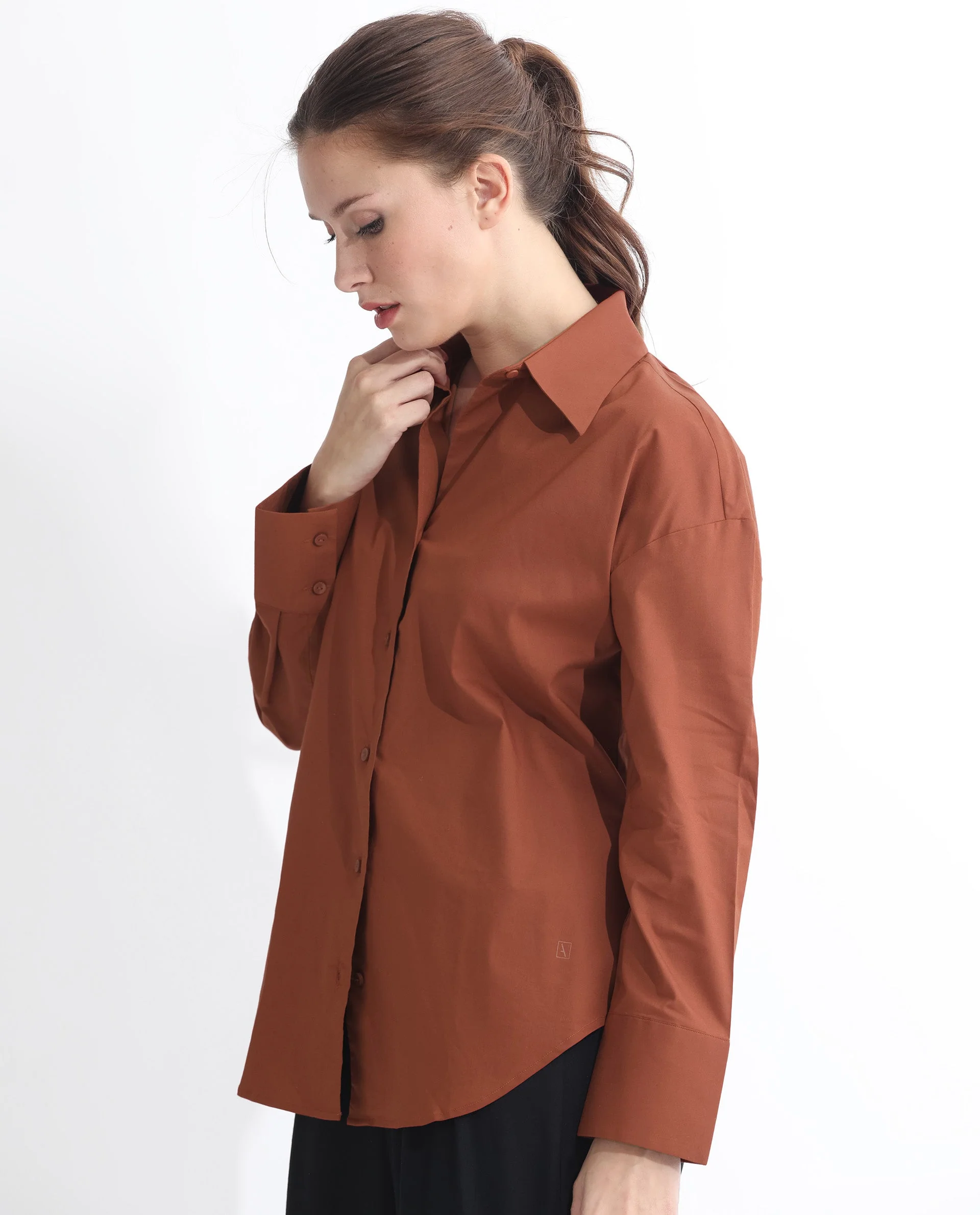 Rareism Women's Klox Orange Cotton Spread Collar Plain Cuffed Sleeve Regular Fit Shirt - Image 12