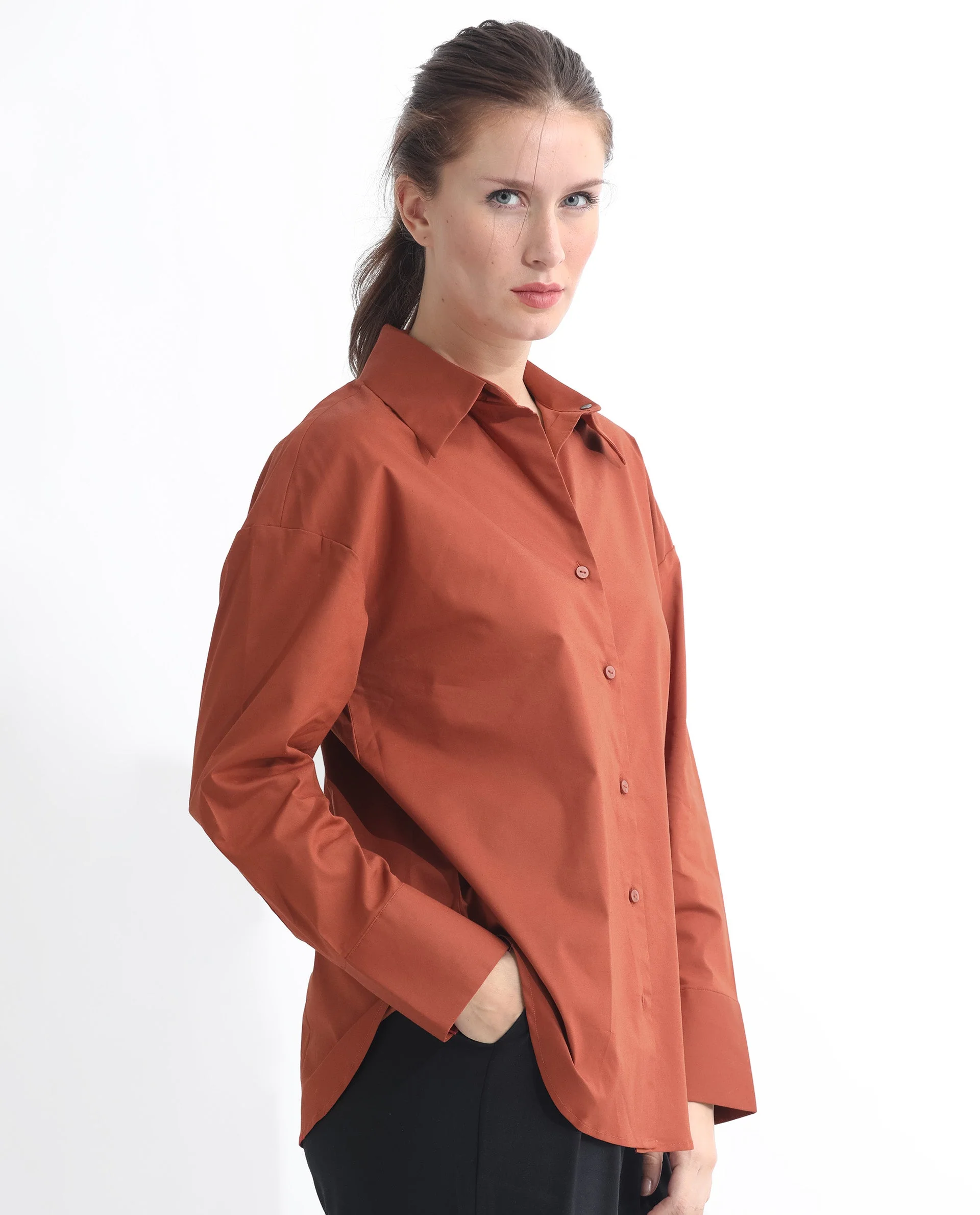 Rareism Women's Klox Orange Cotton Spread Collar Plain Cuffed Sleeve Regular Fit Shirt - Image 13