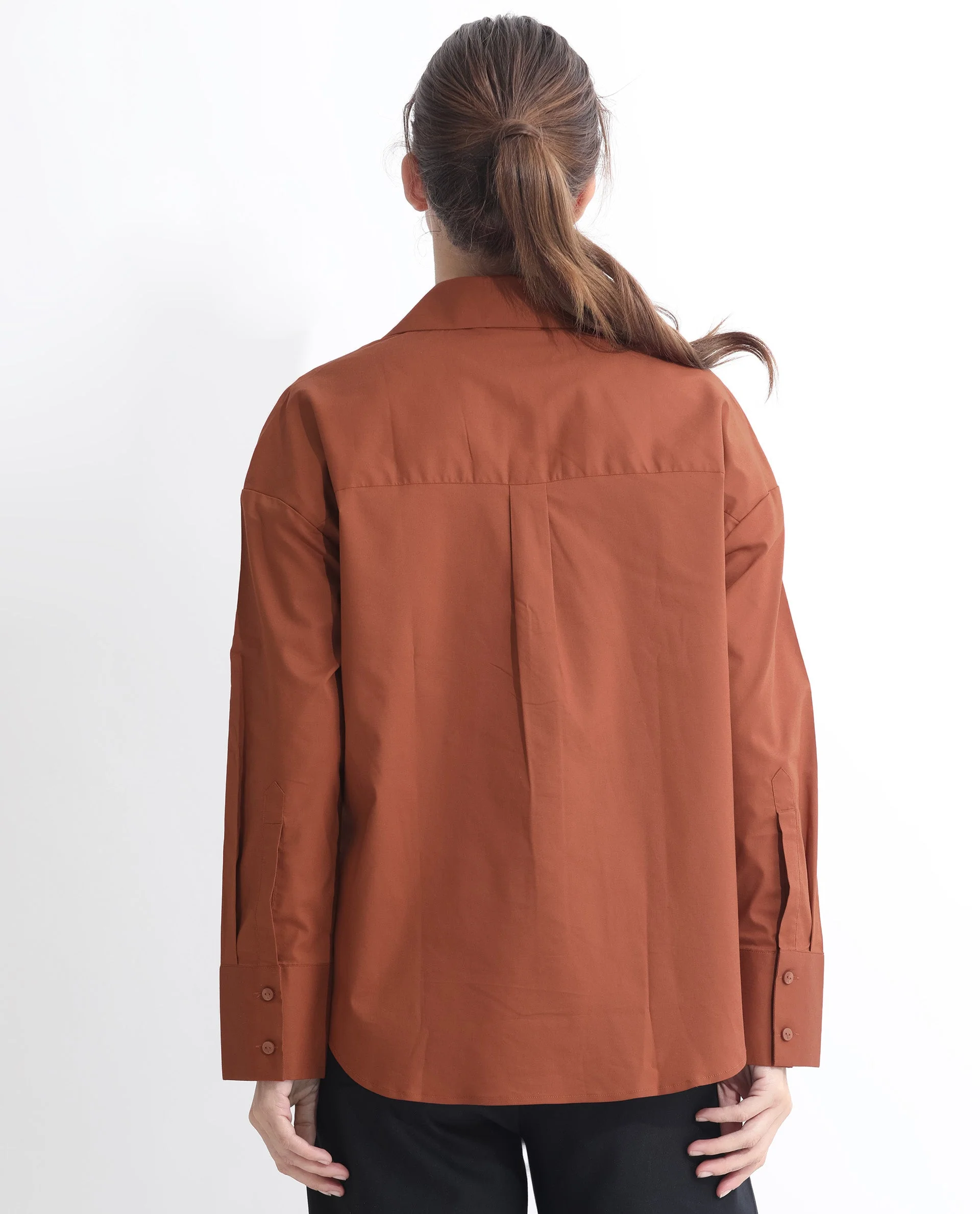Rareism Women's Klox Orange Cotton Spread Collar Plain Cuffed Sleeve Regular Fit Shirt - Image 14