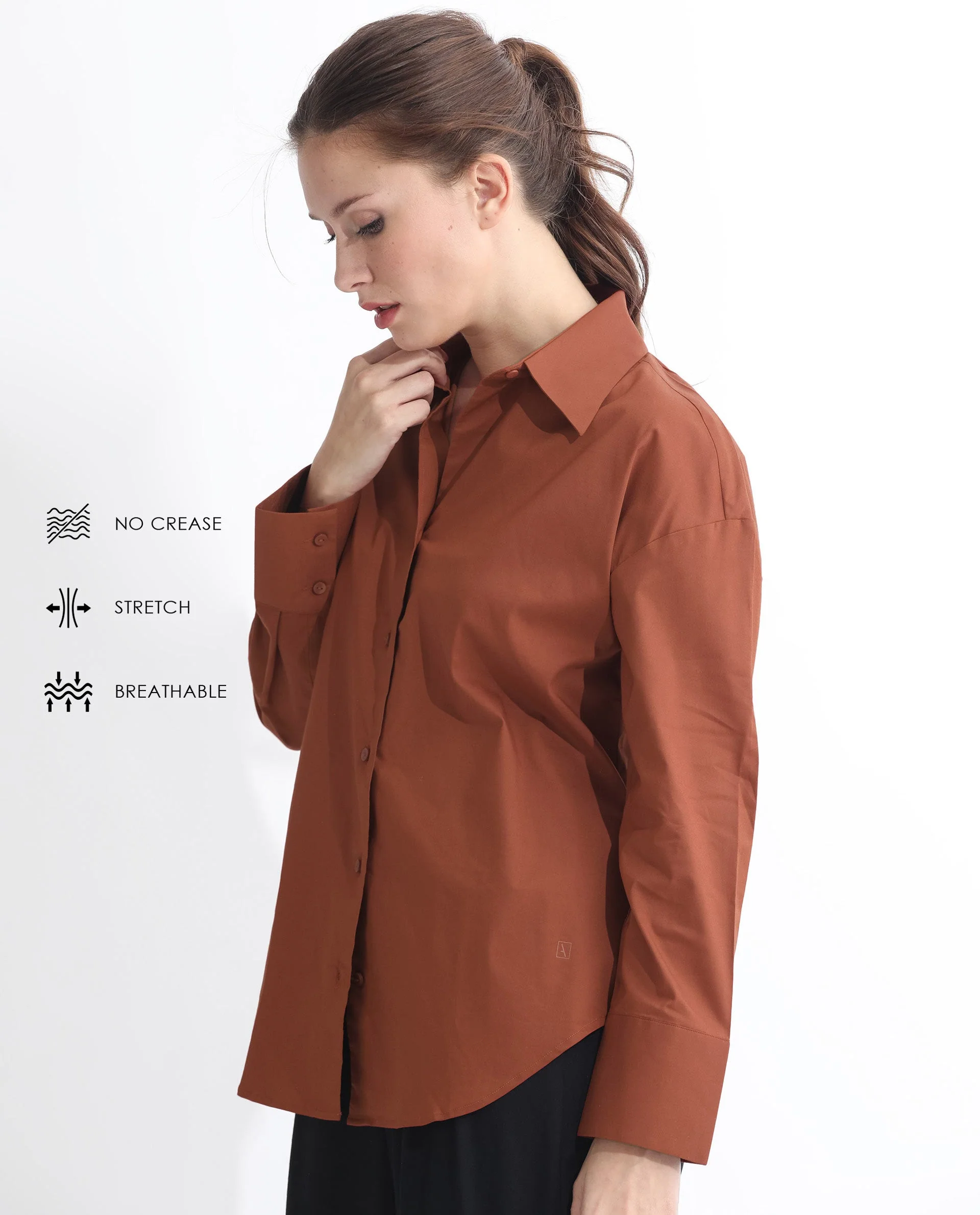 Rareism Women's Klox Orange Cotton Spread Collar Plain Cuffed Sleeve Regular Fit Shirt - Image 2
