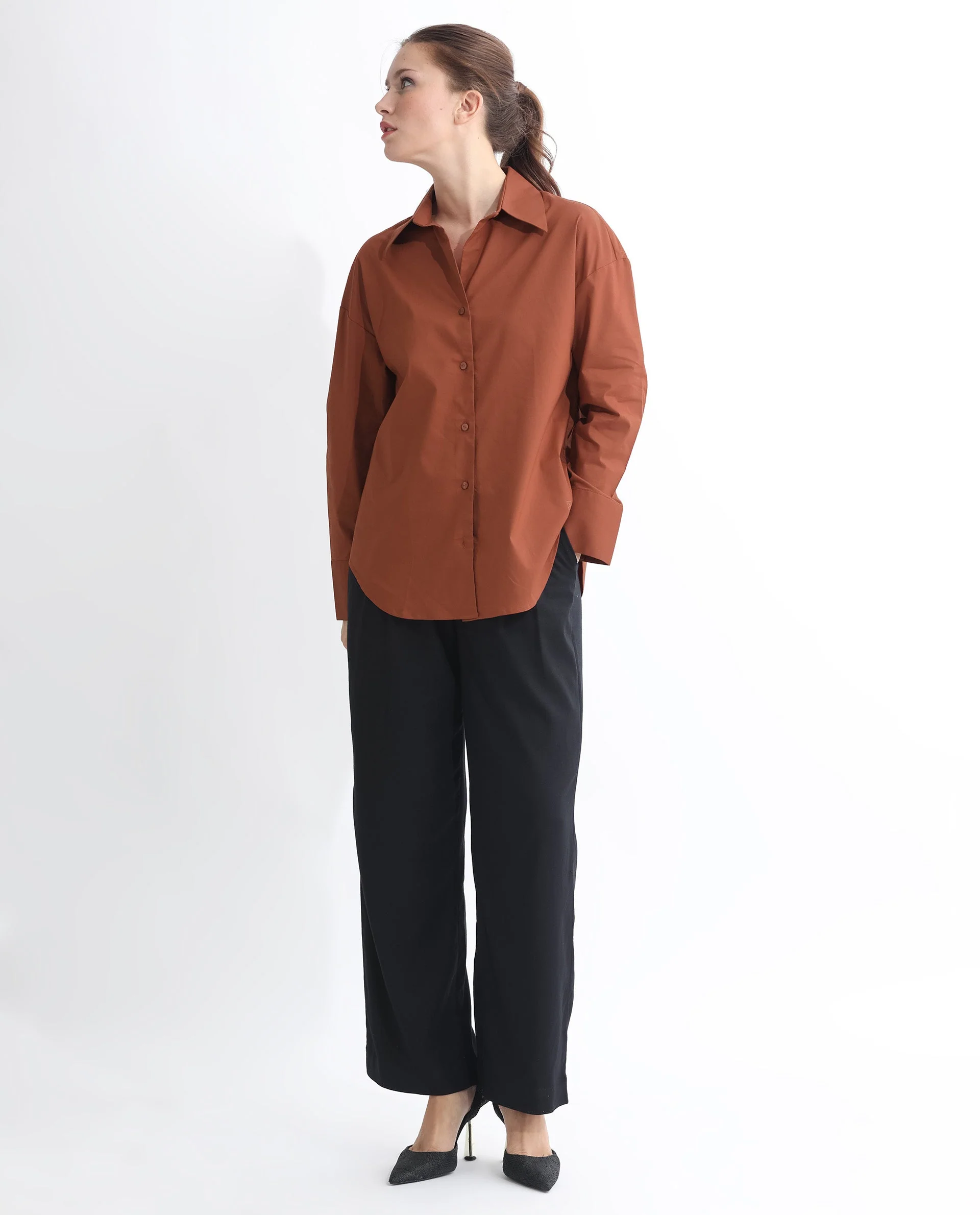 Rareism Women's Klox Orange Cotton Spread Collar Plain Cuffed Sleeve Regular Fit Shirt - Image 6
