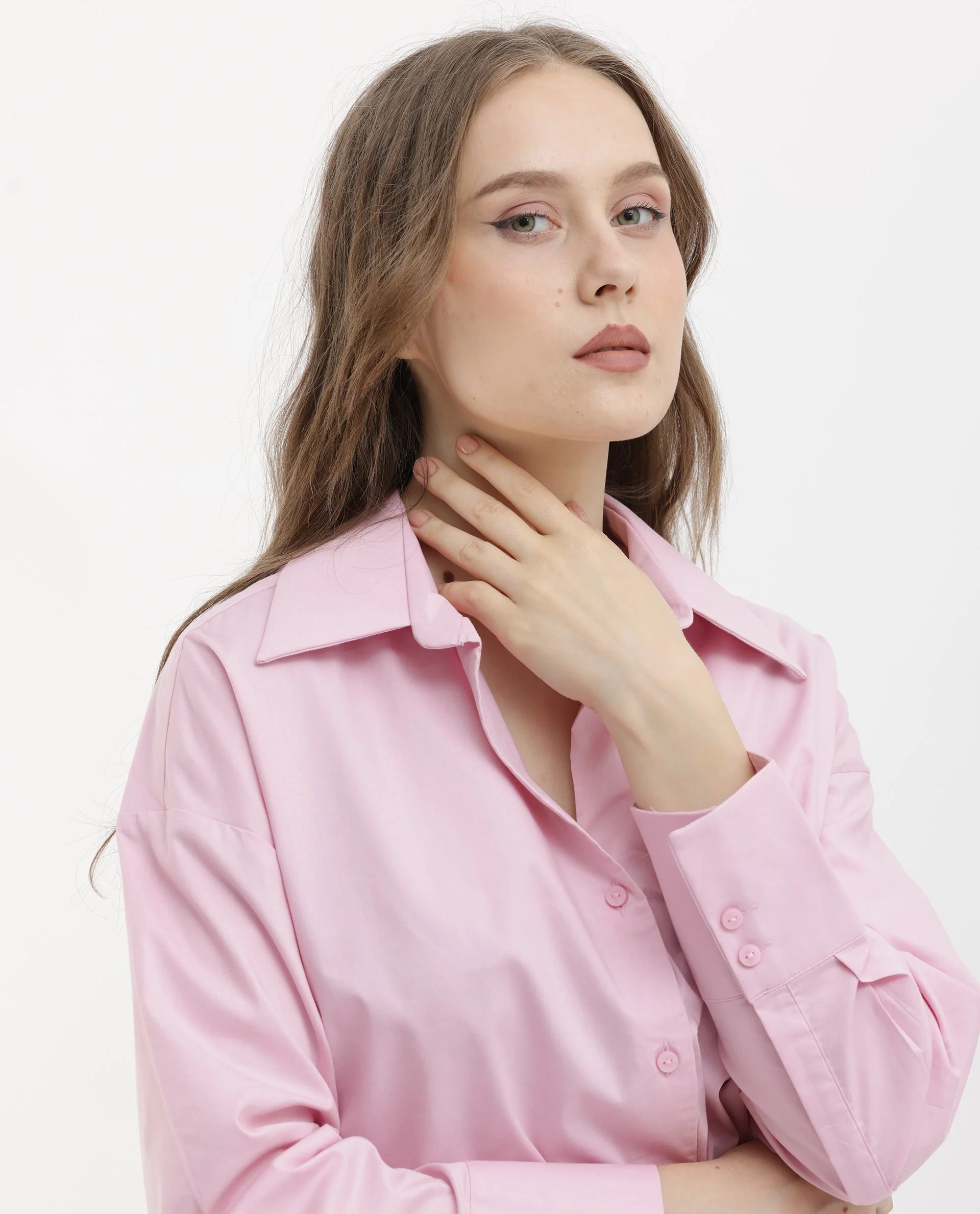 Rareism Women's Klox Pink Cotton Spread Collar Plain Cuffed Sleeve Regular Fit Shirt - Image 2