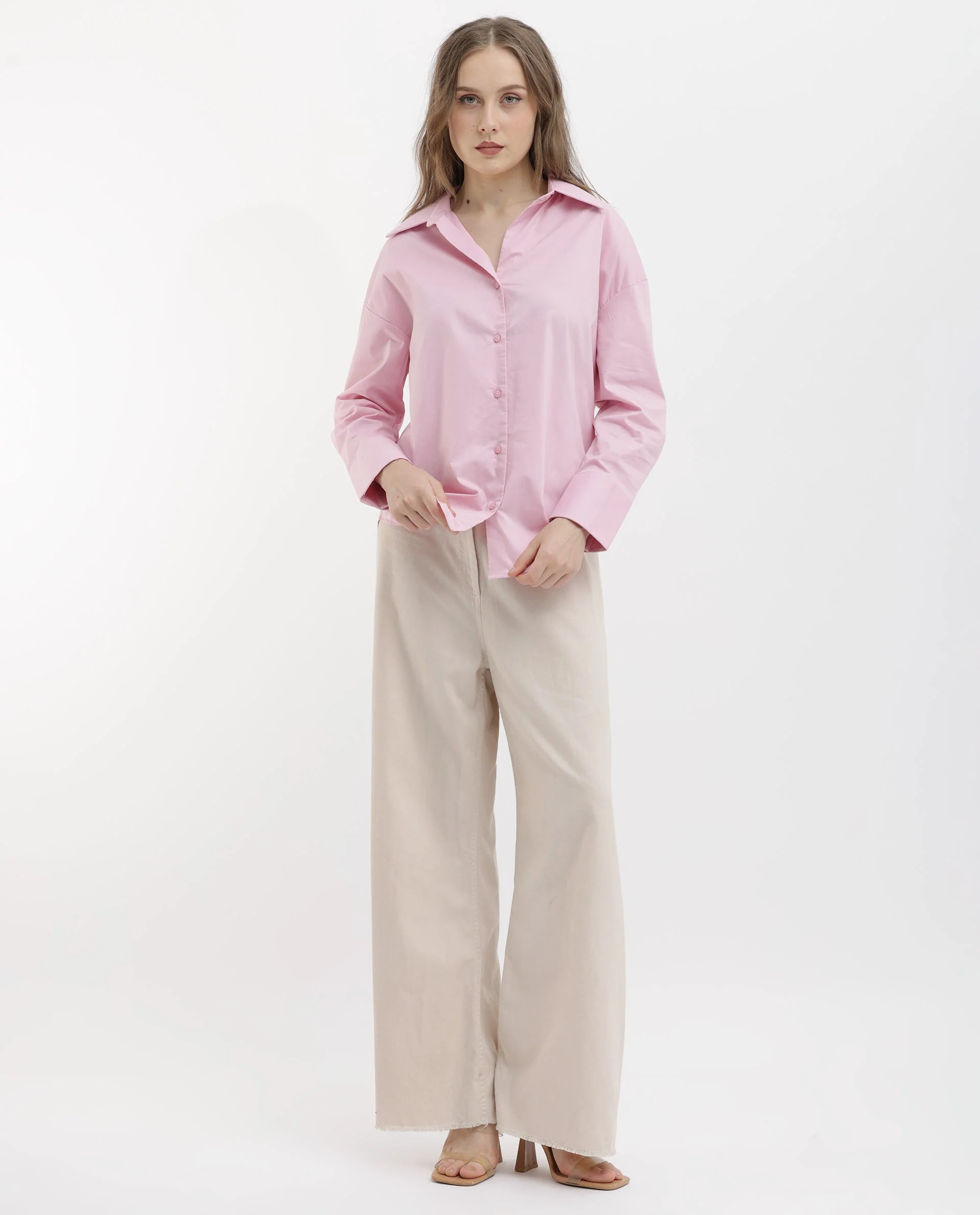 Rareism Women's Klox Pink Cotton Spread Collar Plain Cuffed Sleeve Regular Fit Shirt - Image 4