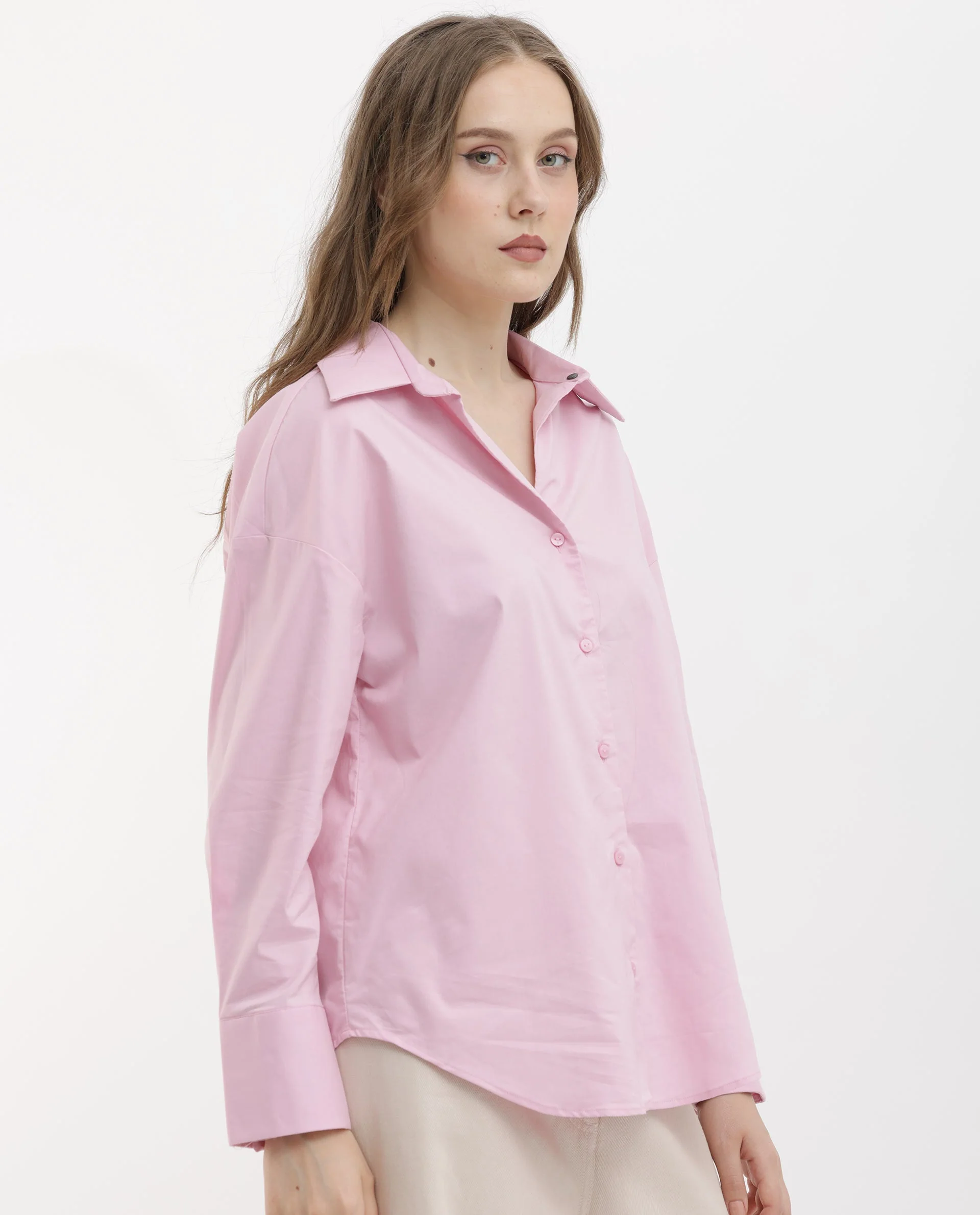 Rareism Women's Klox Pink Cotton Spread Collar Plain Cuffed Sleeve Regular Fit Shirt - Image 6