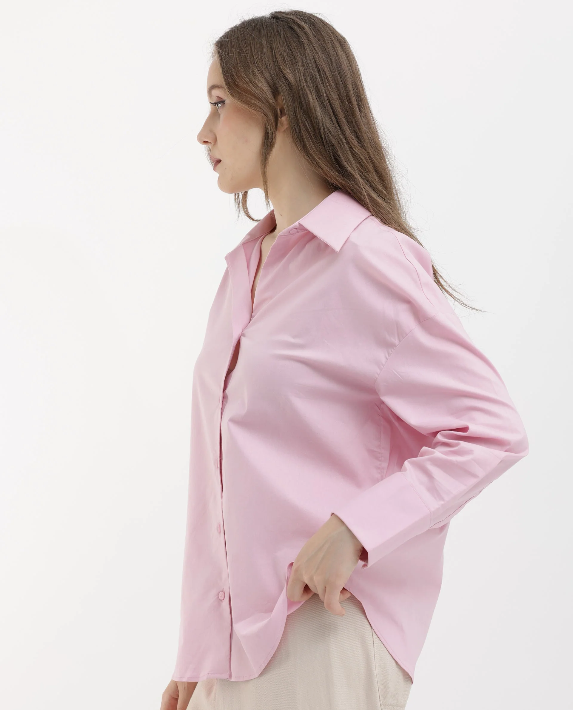 Rareism Women's Klox Pink Cotton Spread Collar Plain Cuffed Sleeve Regular Fit Shirt - Image 7