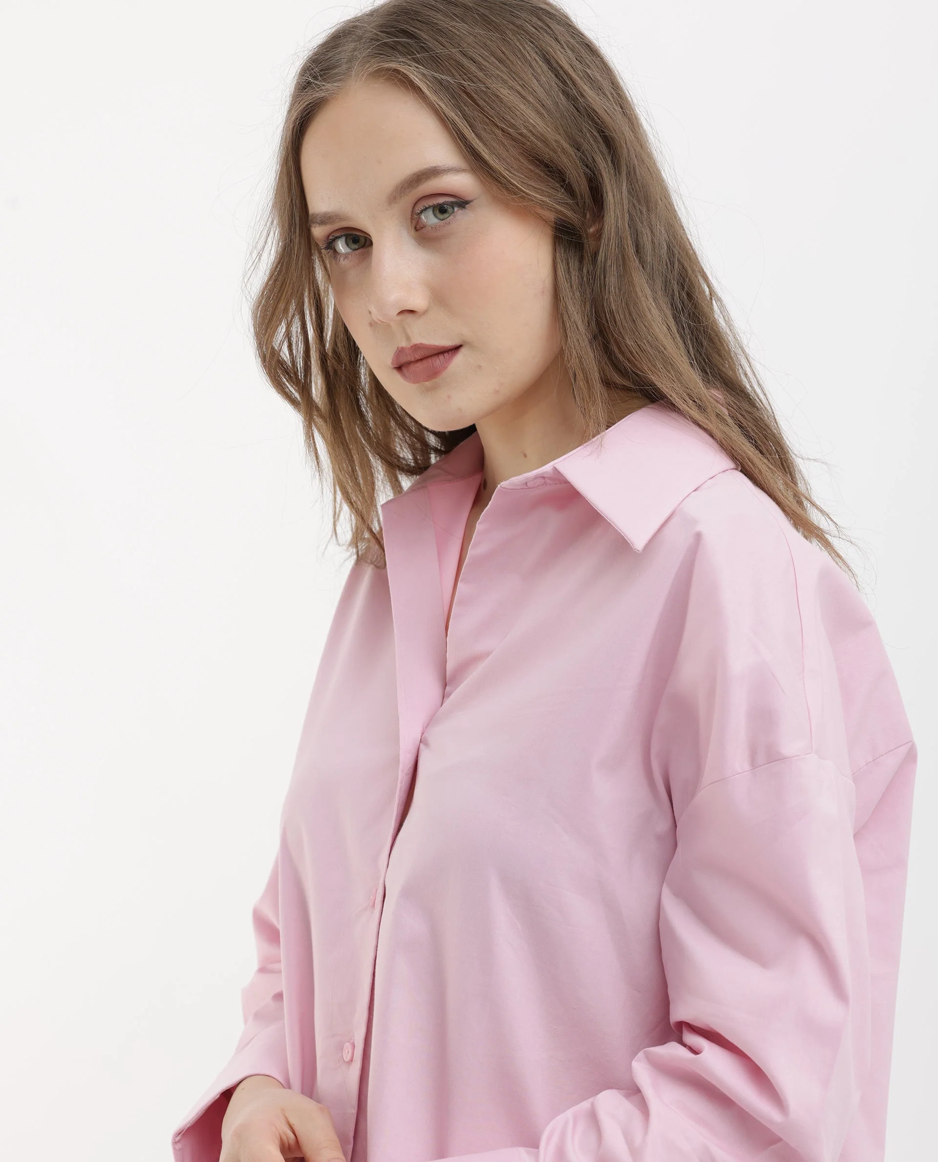 Rareism Women's Klox Pink Cotton Spread Collar Plain Cuffed Sleeve Regular Fit Shirt - Image 9
