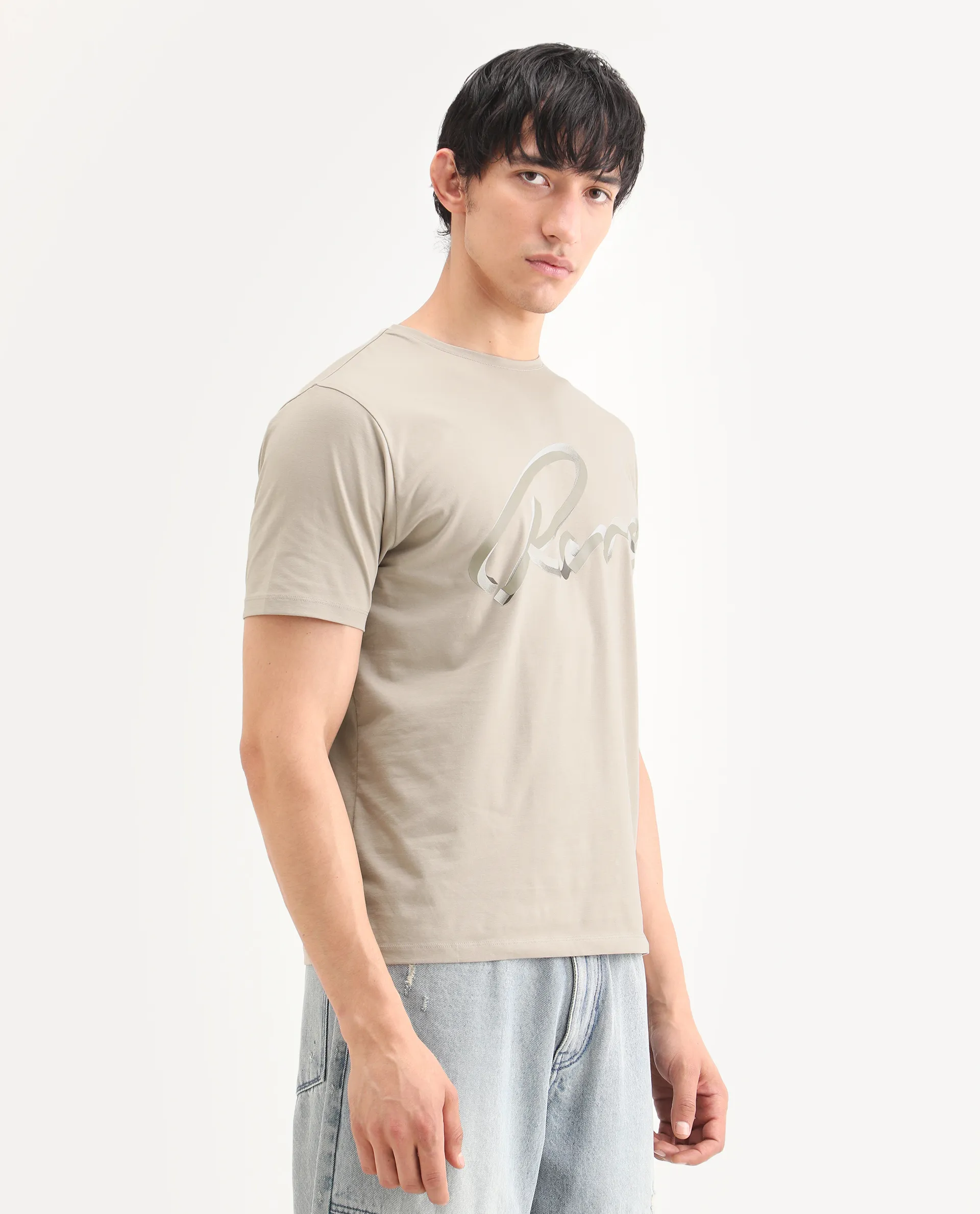 Rare Rabbit Men's Kloz Dusky Beige Cotton Blend Fabric Half Sleeve Crew Neck Regular Fit Graphic Print T-Shirt - Image 6