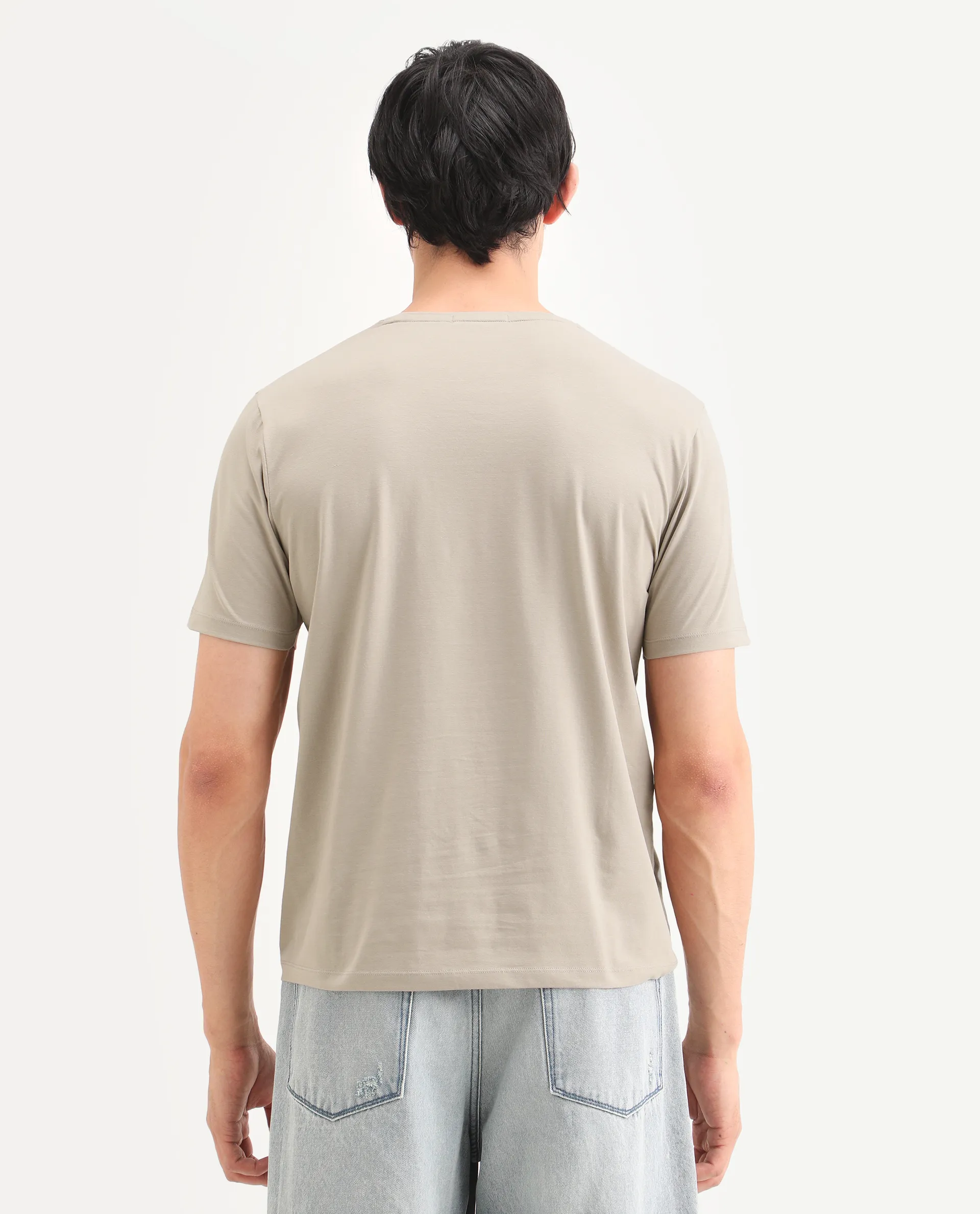 Rare Rabbit Men's Kloz Dusky Beige Cotton Blend Fabric Half Sleeve Crew Neck Regular Fit Graphic Print T-Shirt - Image 7