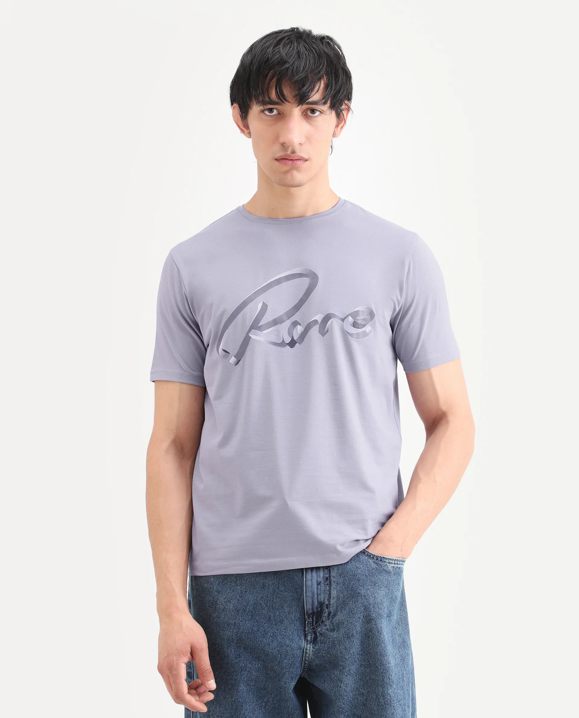 Rare Rabbit Men's Kloz Pastel Purple Cotton Blend Fabric Half Sleeve Crew Neck Regular Fit Graphic Print T-Shirt - Image 3