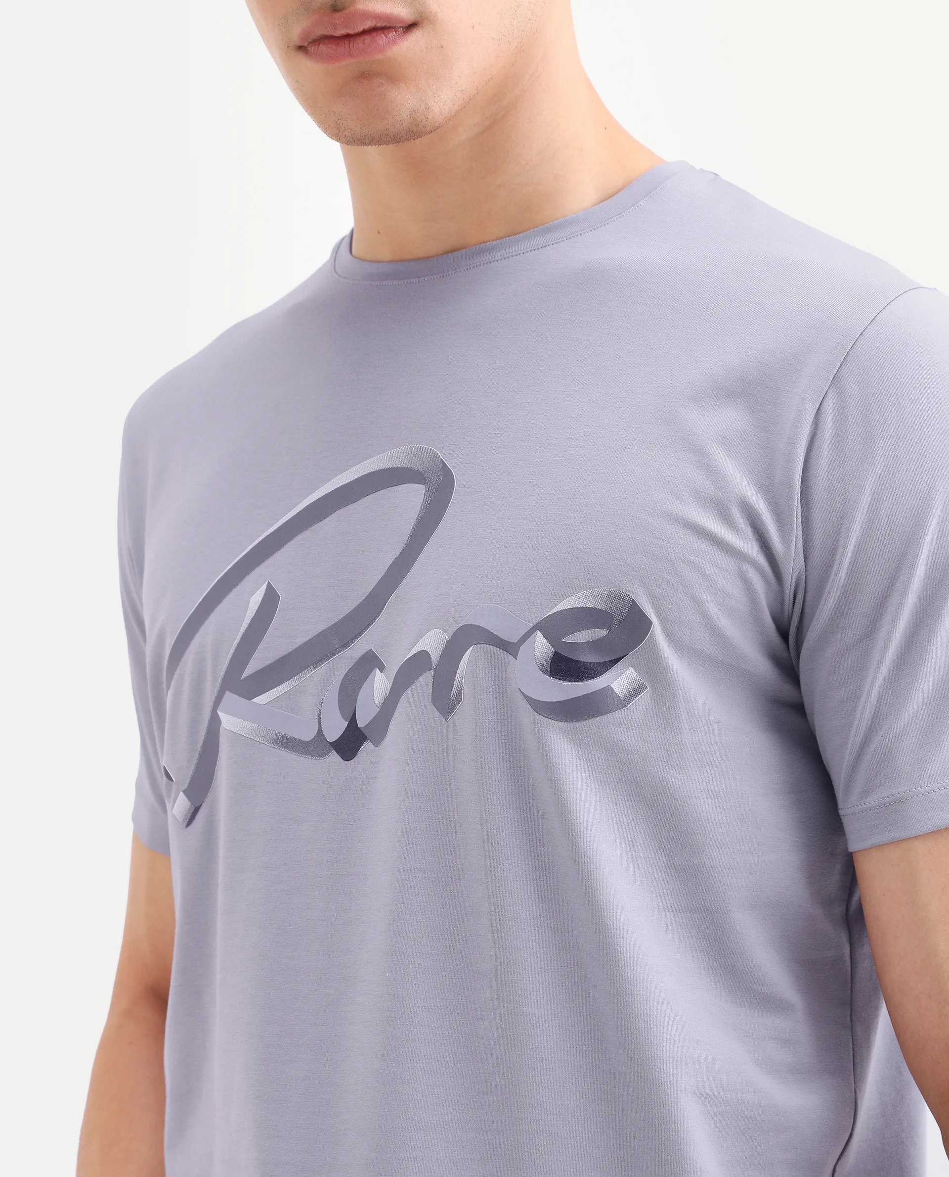 Rare Rabbit Men's Kloz Pastel Purple Cotton Blend Fabric Half Sleeve Crew Neck Regular Fit Graphic Print T-Shirt - Image 4