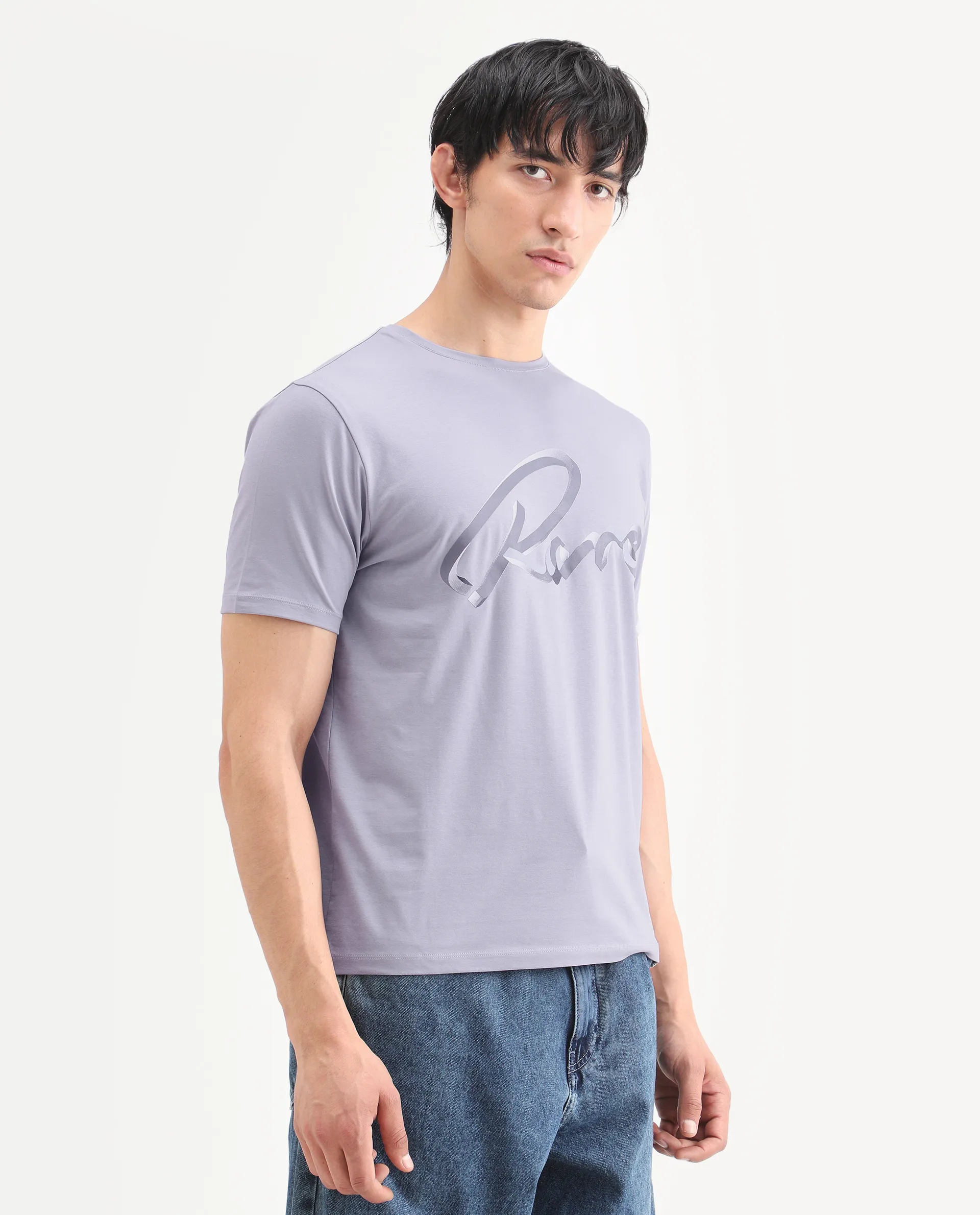 Rare Rabbit Men's Kloz Pastel Purple Cotton Blend Fabric Half Sleeve Crew Neck Regular Fit Graphic Print T-Shirt - Image 6