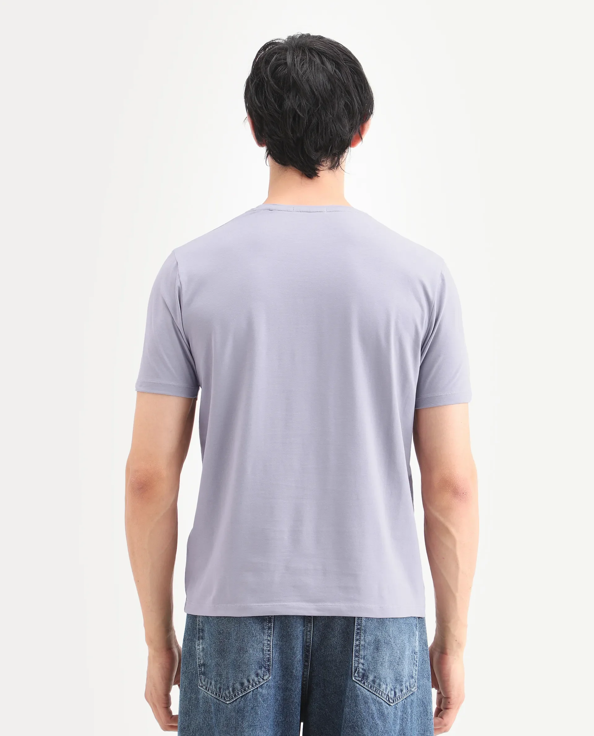 Rare Rabbit Men's Kloz Pastel Purple Cotton Blend Fabric Half Sleeve Crew Neck Regular Fit Graphic Print T-Shirt - Image 7
