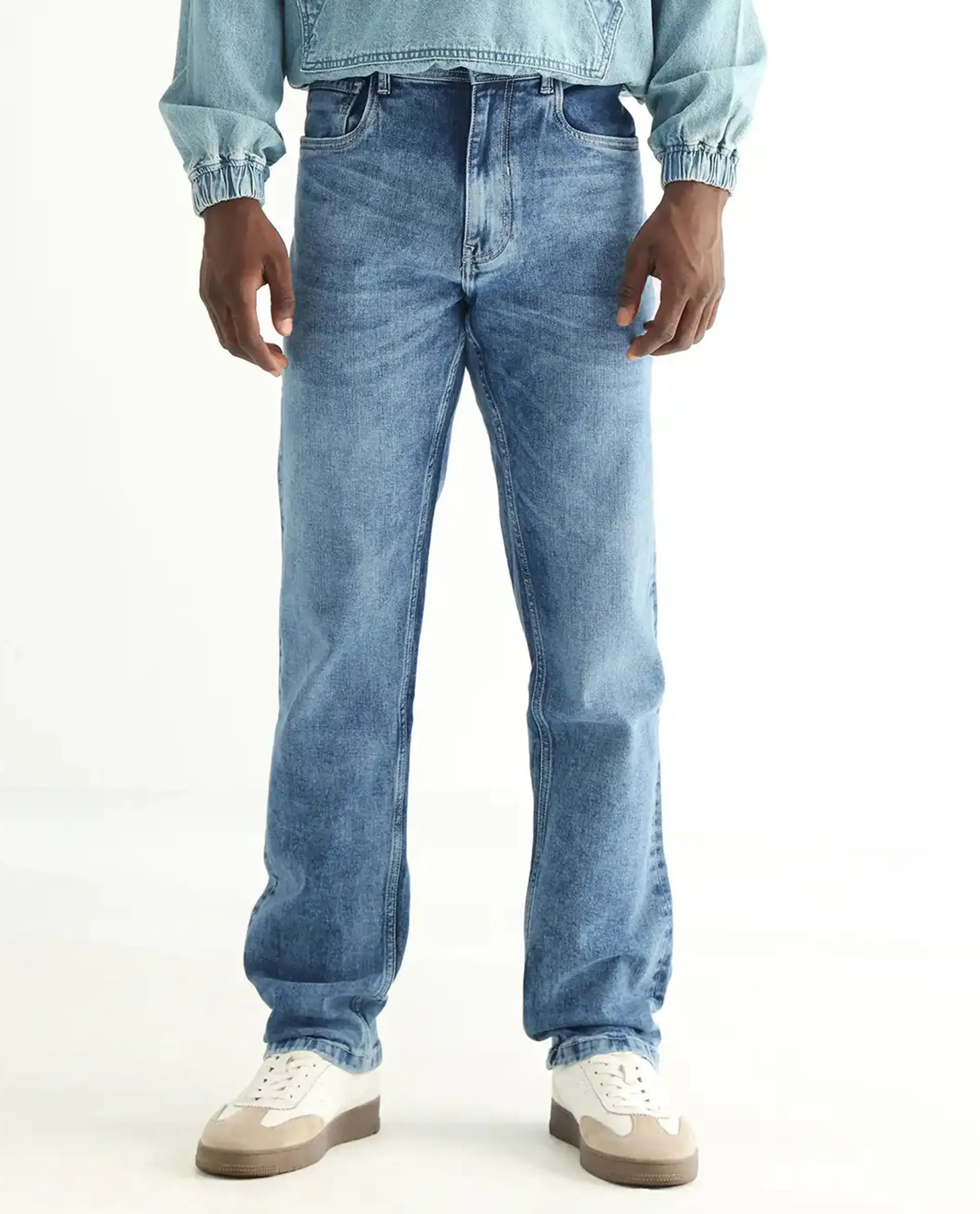 Rare Rabbit Men's Klune-2 Blue Cotton Blend Plain Morris Regular Fit Jeans - Image 10