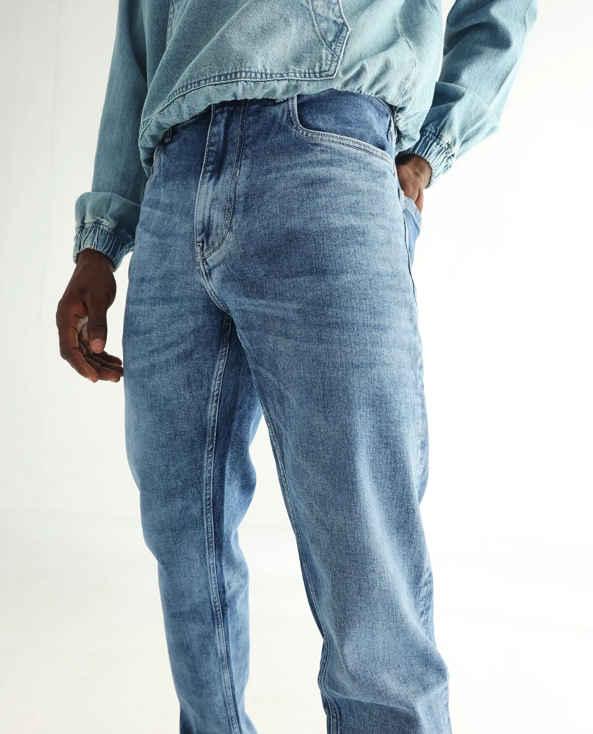 Rare Rabbit Men's Klune-2 Blue Cotton Blend Plain Morris Regular Fit Jeans - Image 2