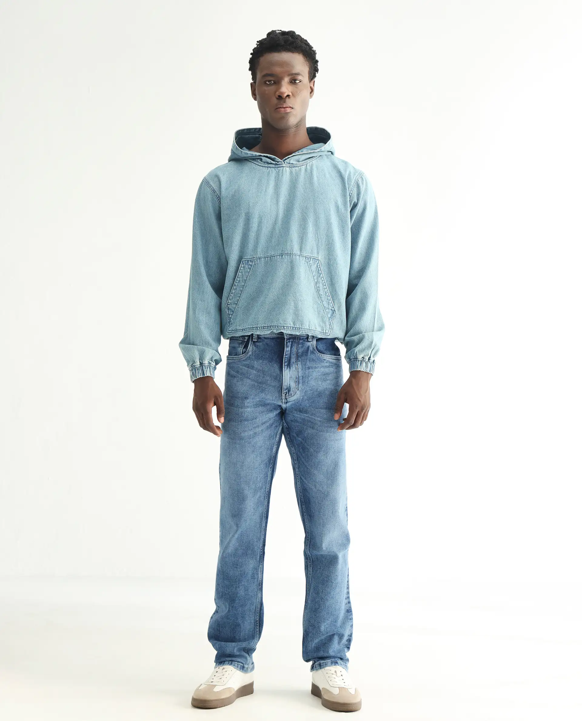 Rare Rabbit Men's Klune-2 Blue Cotton Blend Plain Morris Regular Fit Jeans - Image 4