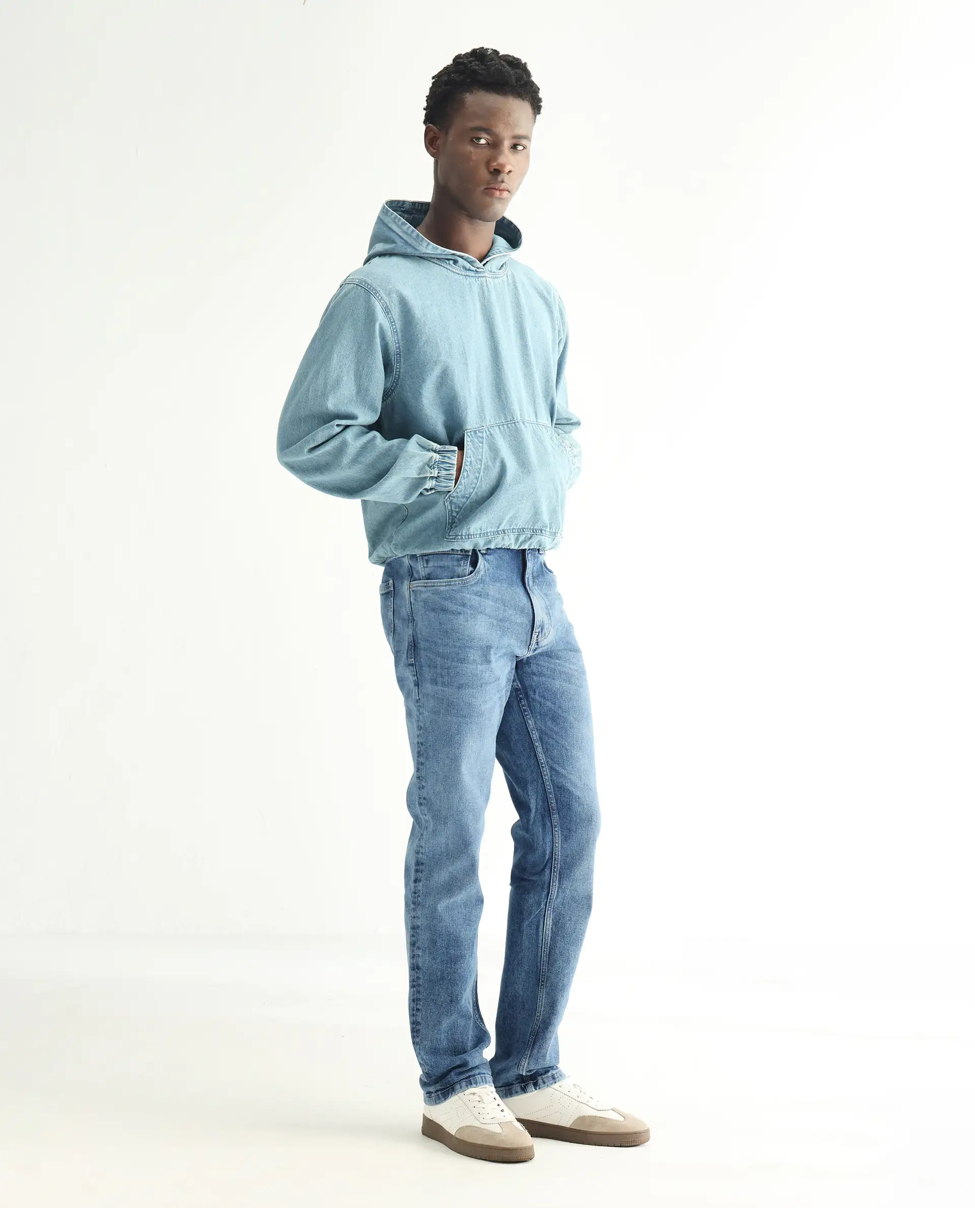Rare Rabbit Men's Klune-2 Blue Cotton Blend Plain Morris Regular Fit Jeans - Image 5