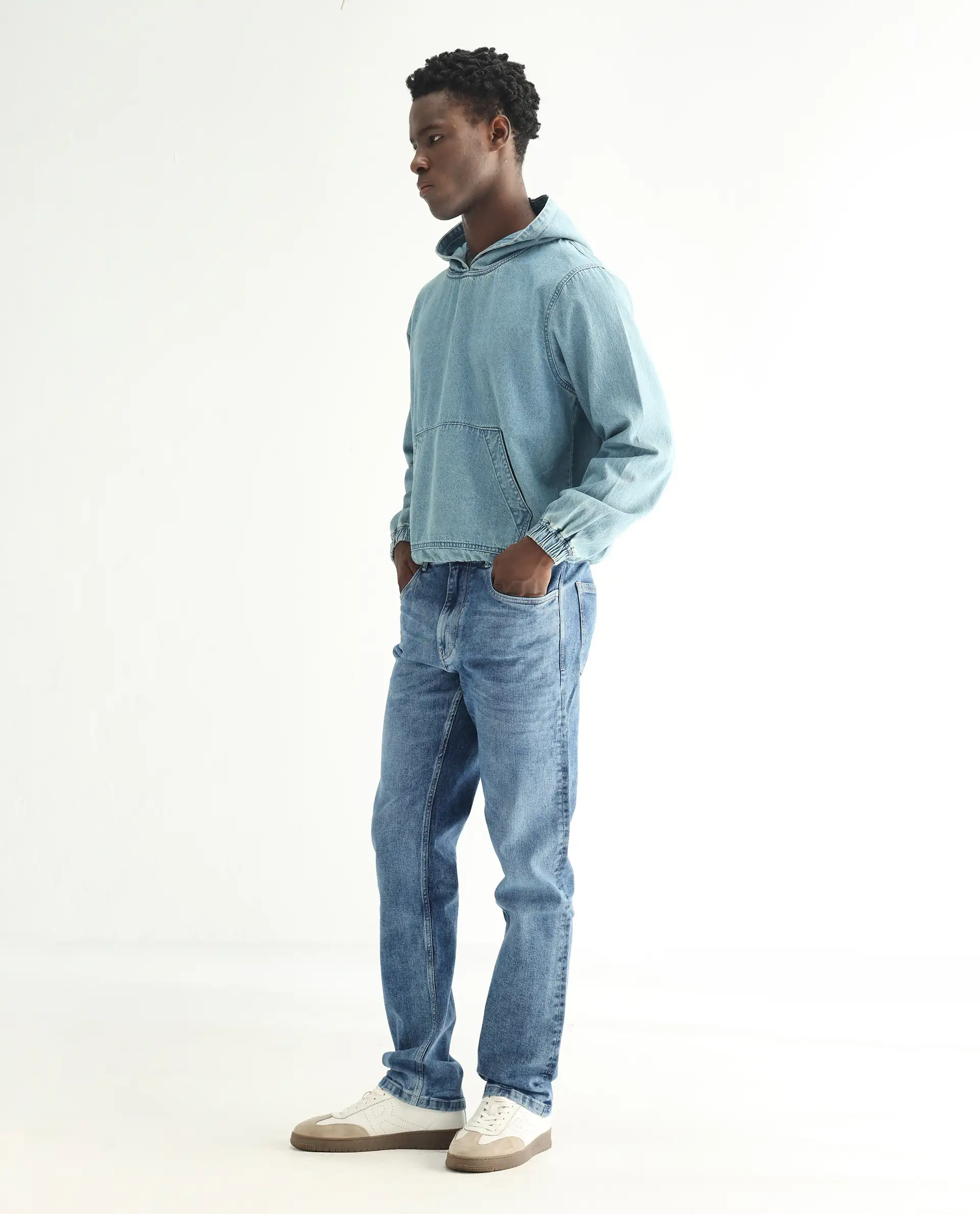 Rare Rabbit Men's Klune-2 Blue Cotton Blend Plain Morris Regular Fit Jeans - Image 6
