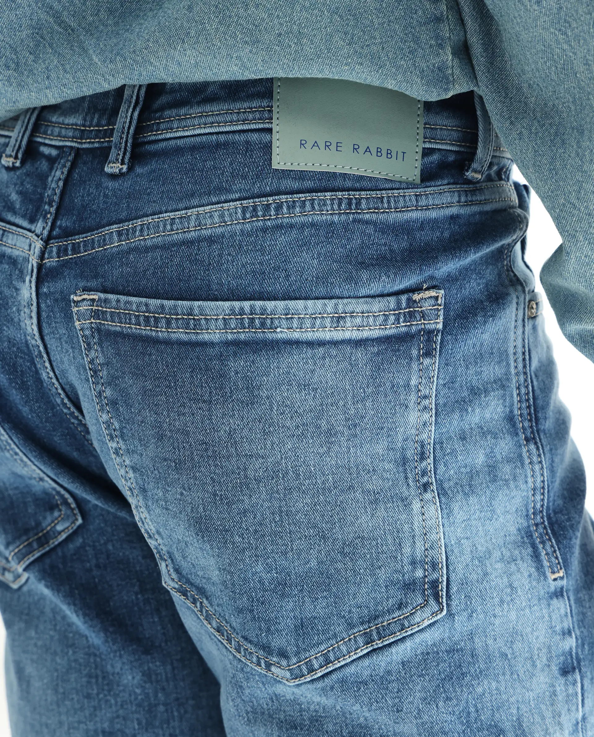 Rare Rabbit Men's Klune-2 Blue Cotton Blend Plain Morris Regular Fit Jeans - Image 9