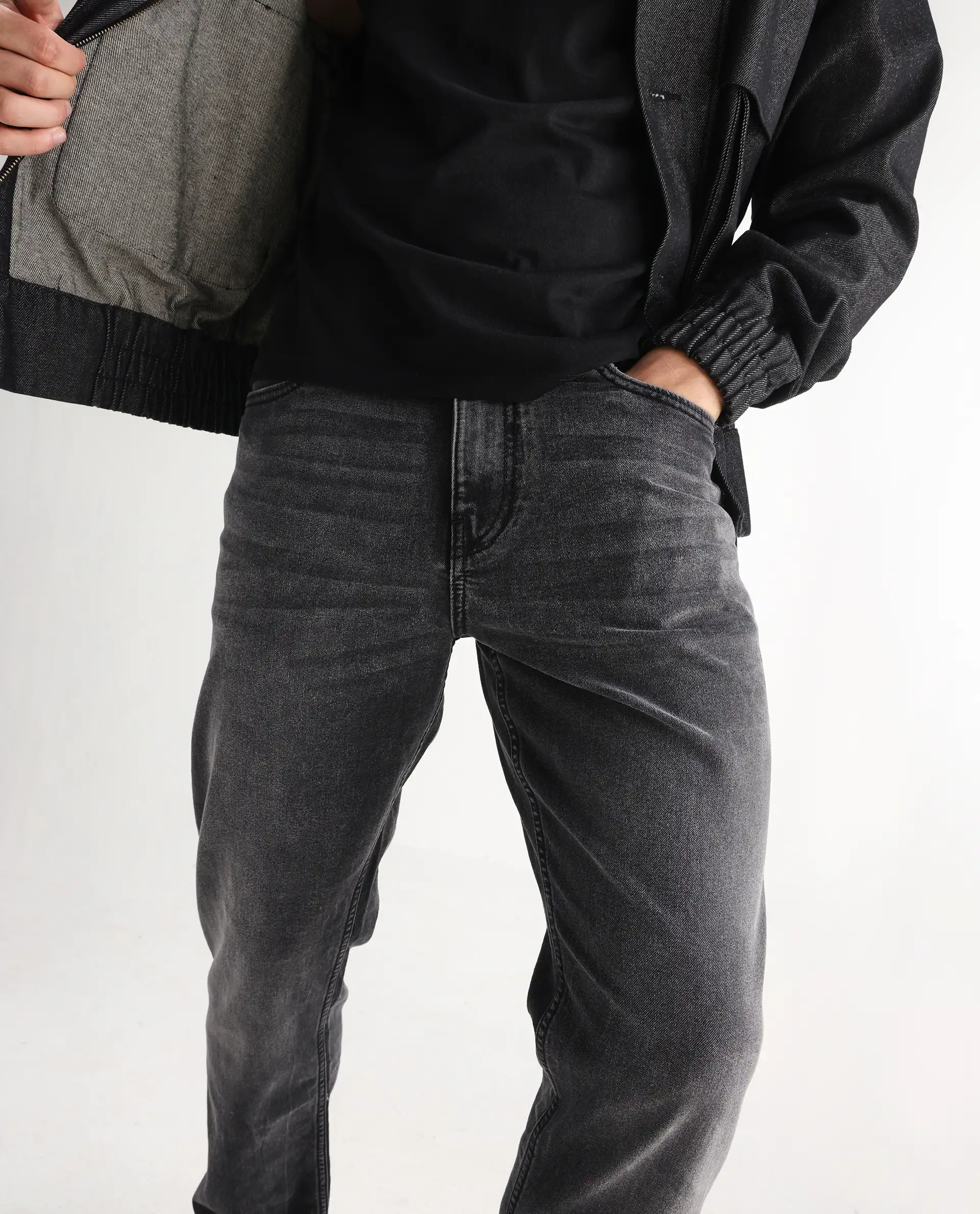 Rare Rabbit Men's Klune Black Cotton Plain Morris Regular Fit Jeans - Image 2