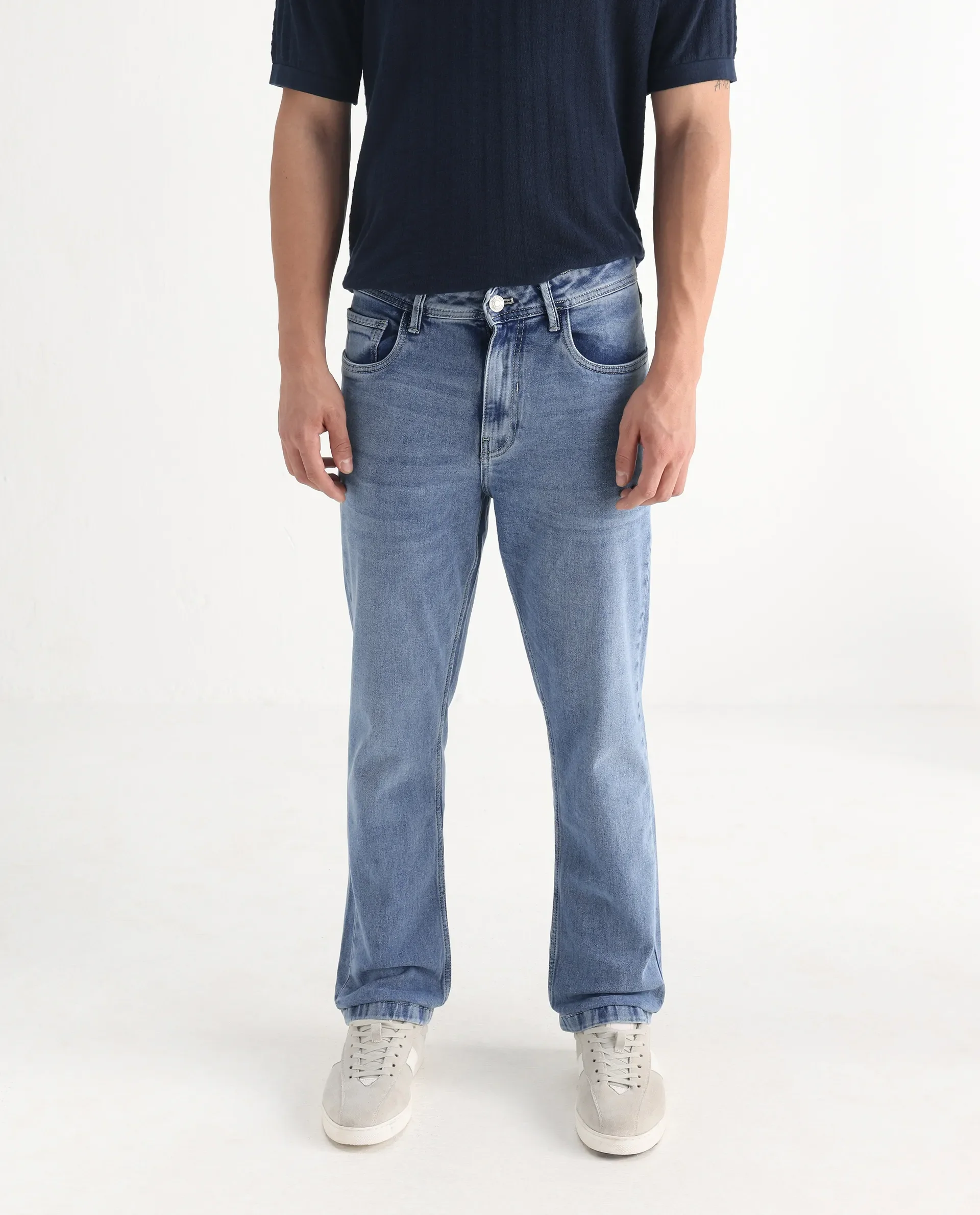 Rare Rabbit Men's Klune Blue Cotton Plain Hawk Slim Fit Jeans - Image 2