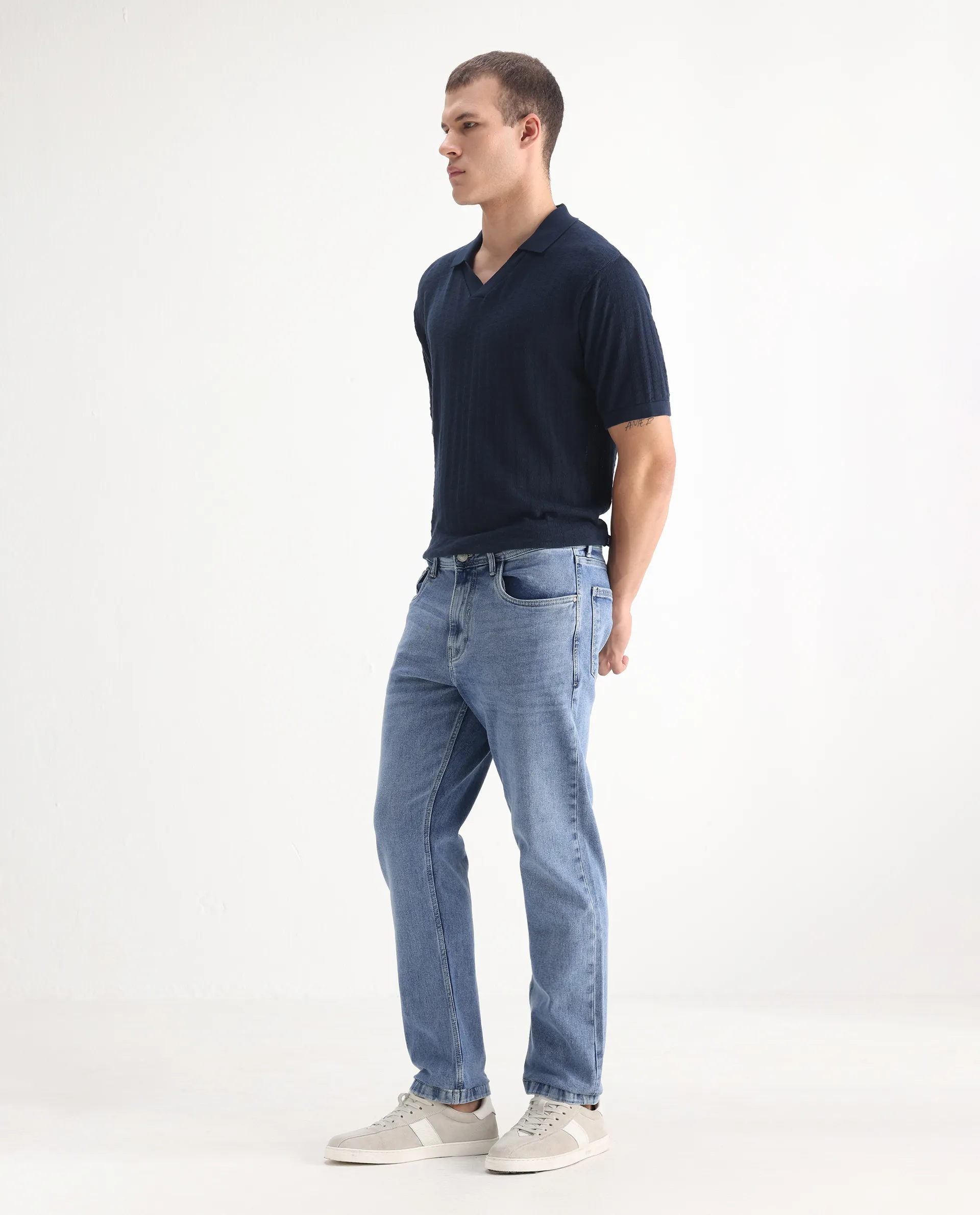 Rare Rabbit Men's Klune Blue Cotton Plain Hawk Slim Fit Jeans - Image 3