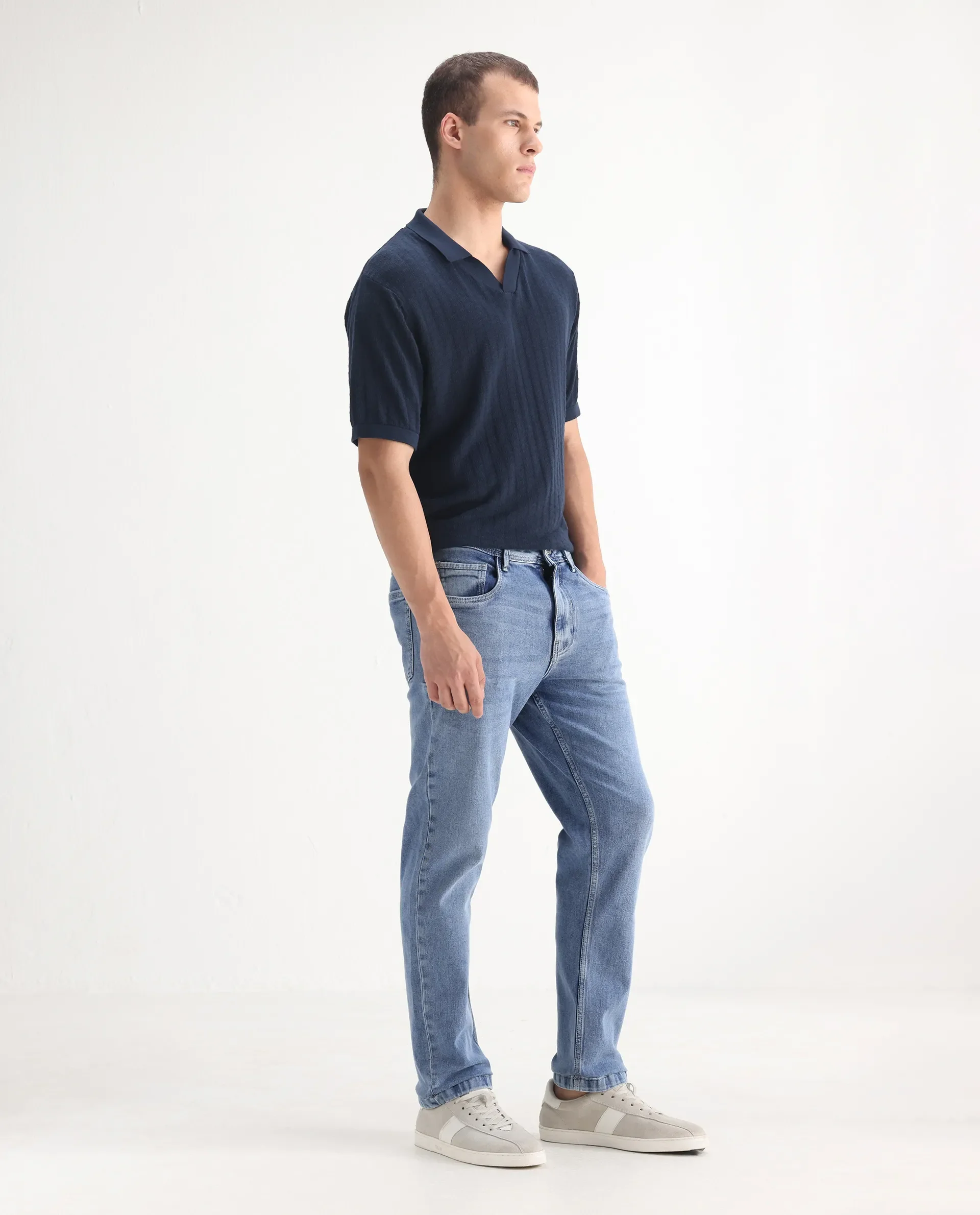 Rare Rabbit Men's Klune Blue Cotton Plain Hawk Slim Fit Jeans - Image 5
