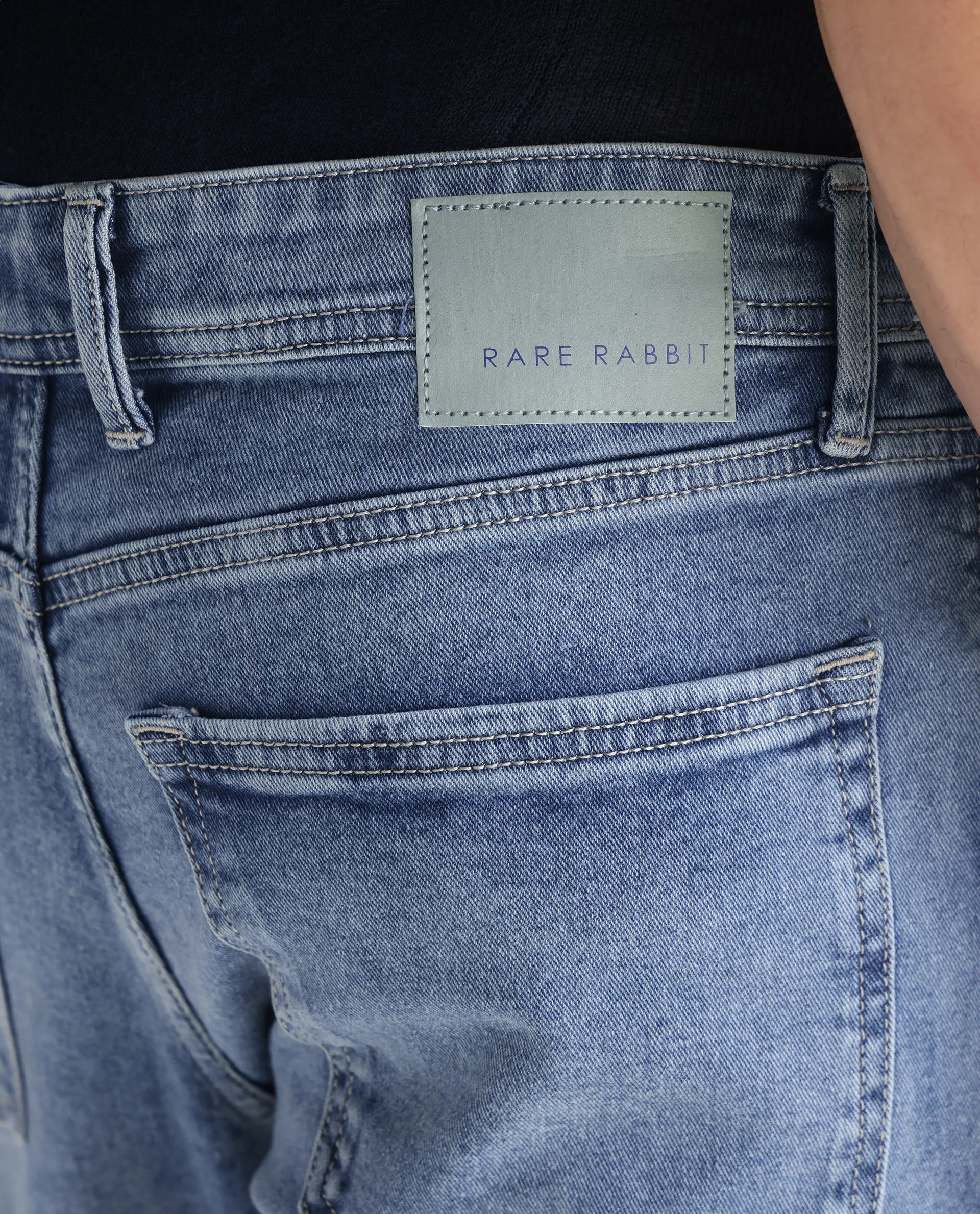 Rare Rabbit Men's Klune Blue Cotton Plain Hawk Slim Fit Jeans - Image 8