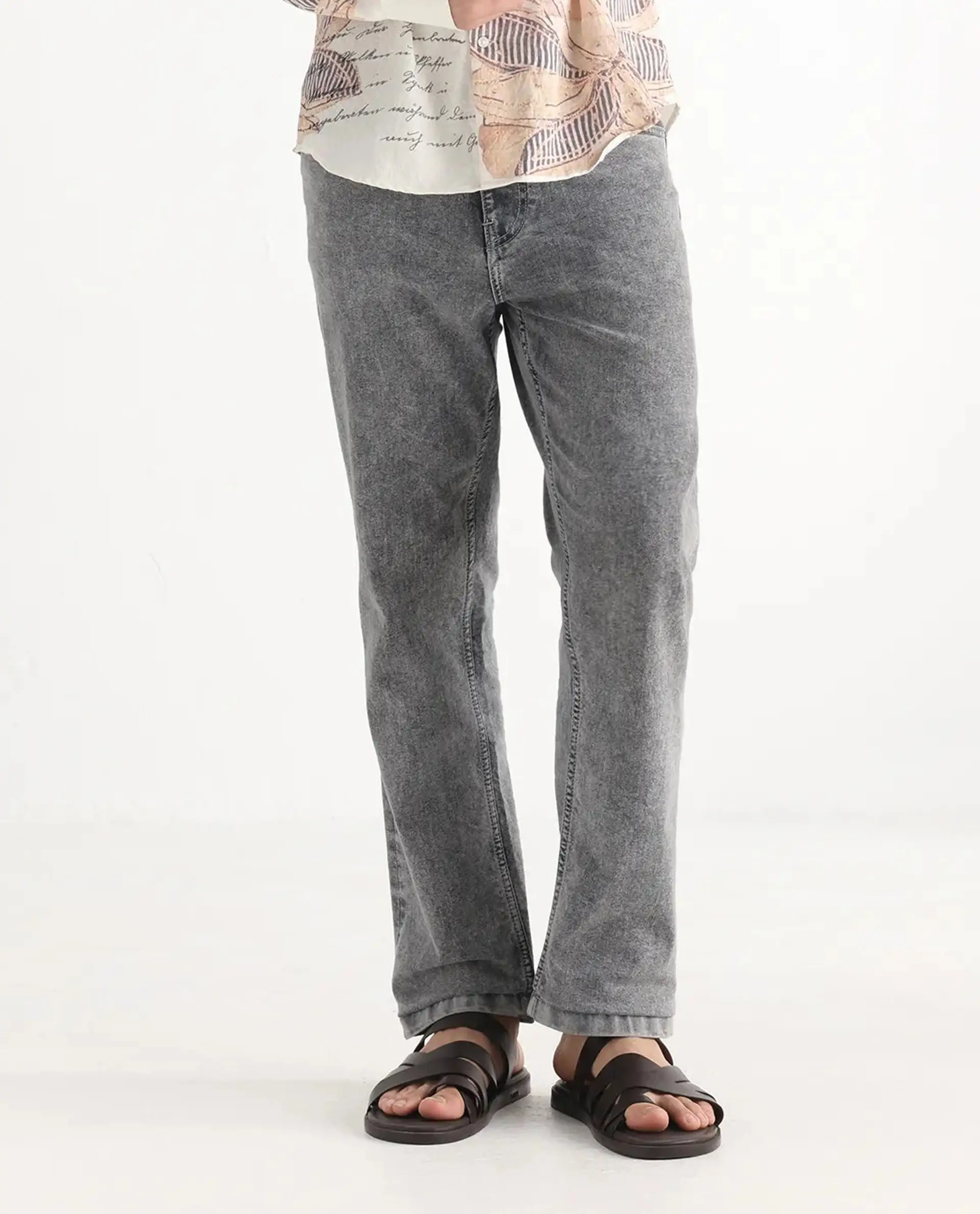 Rare Rabbit Men's Klune Light Grey Cotton Plain Hawk Slim Fit Jeans - Image 10