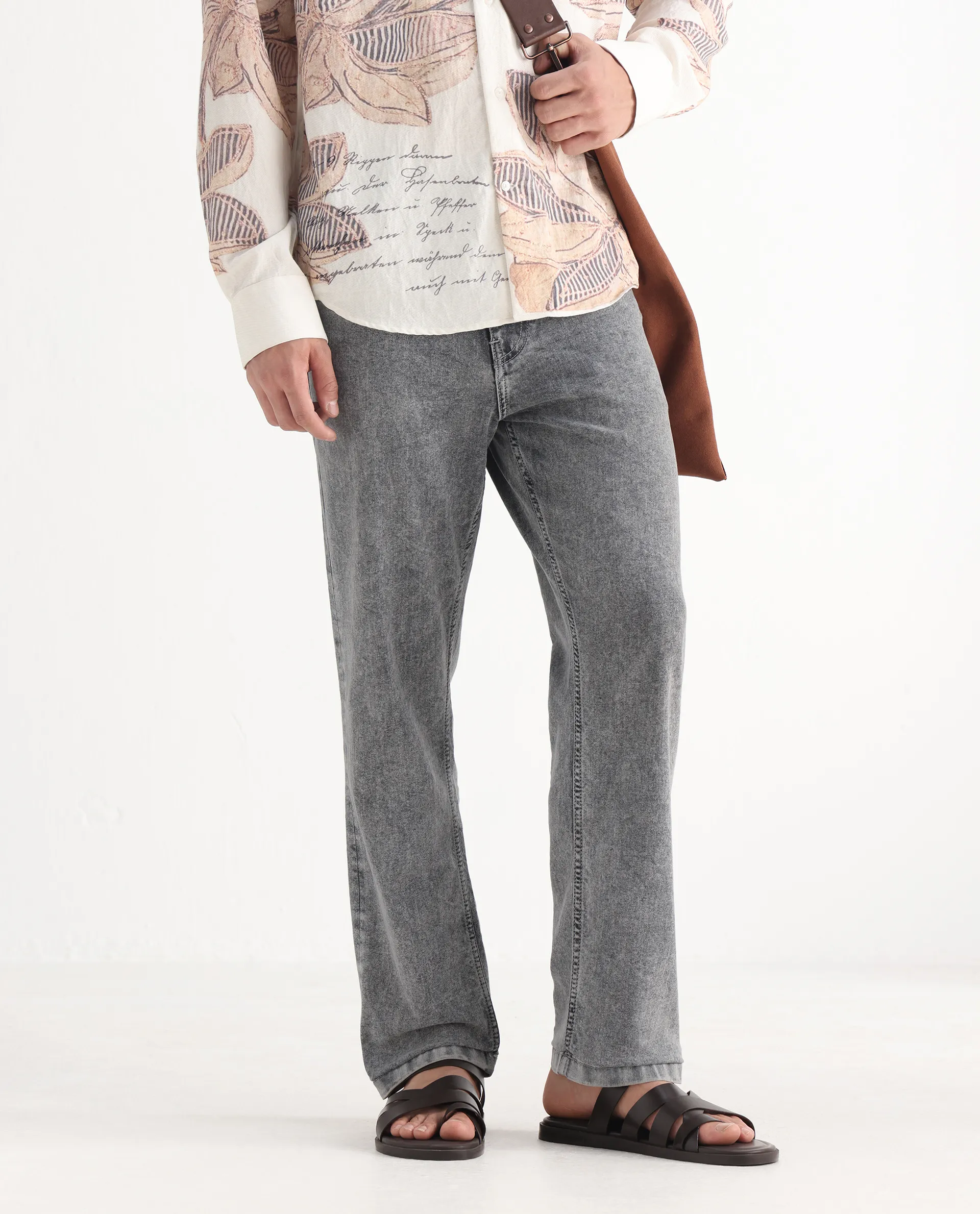 Rare Rabbit Men's Klune Light Grey Cotton Plain Hawk Slim Fit Jeans - Image 2