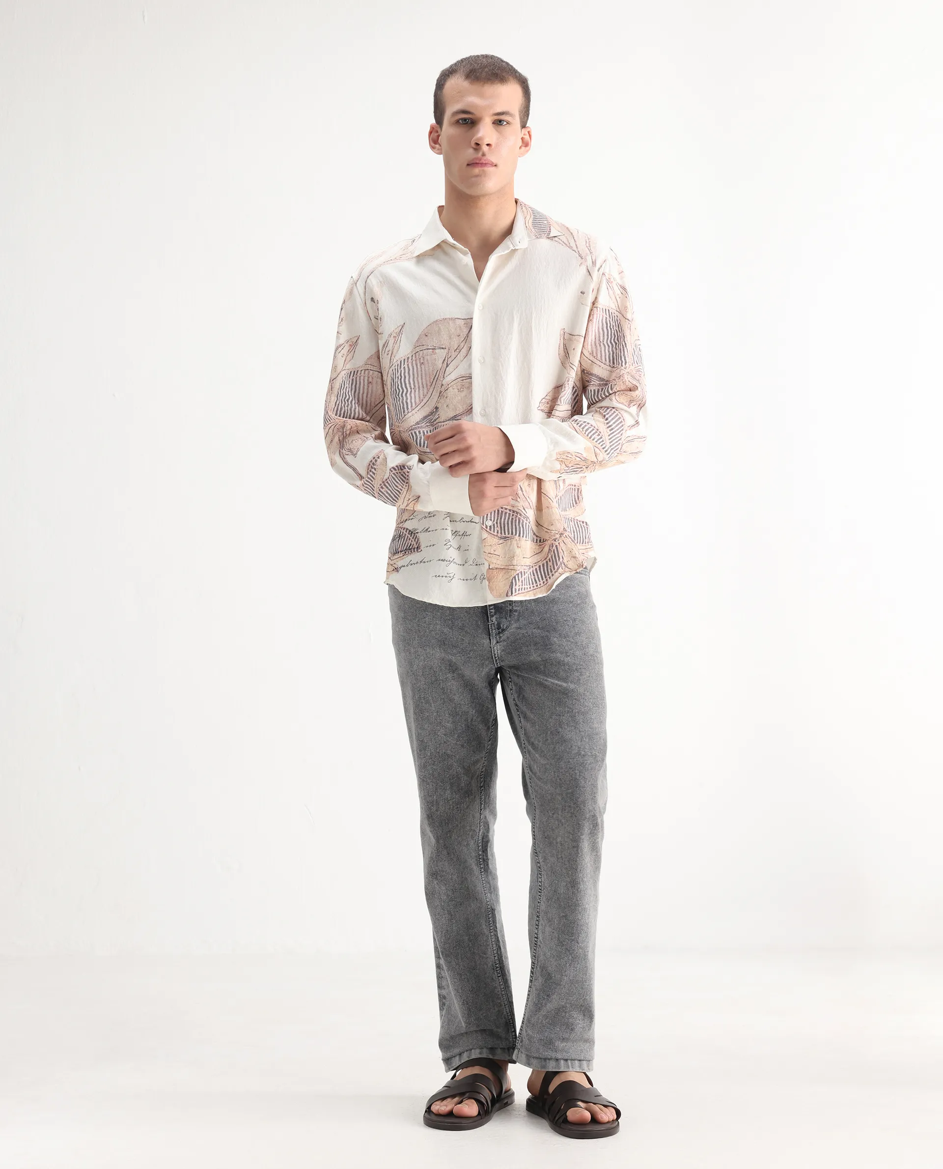 Rare Rabbit Men's Klune Light Grey Cotton Plain Hawk Slim Fit Jeans - Image 3