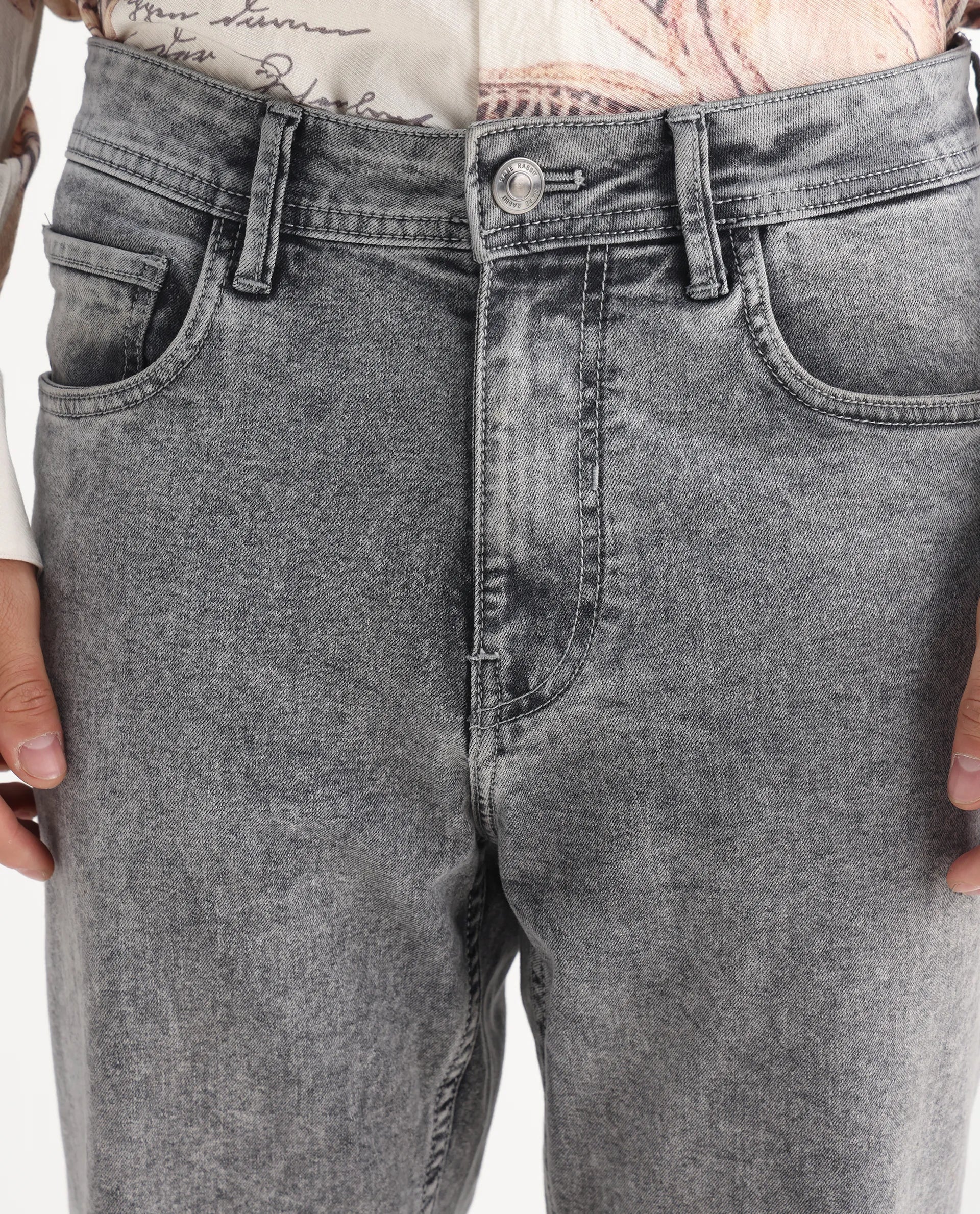 Rare Rabbit Men's Klune Light Grey Cotton Plain Hawk Slim Fit Jeans - Image 4