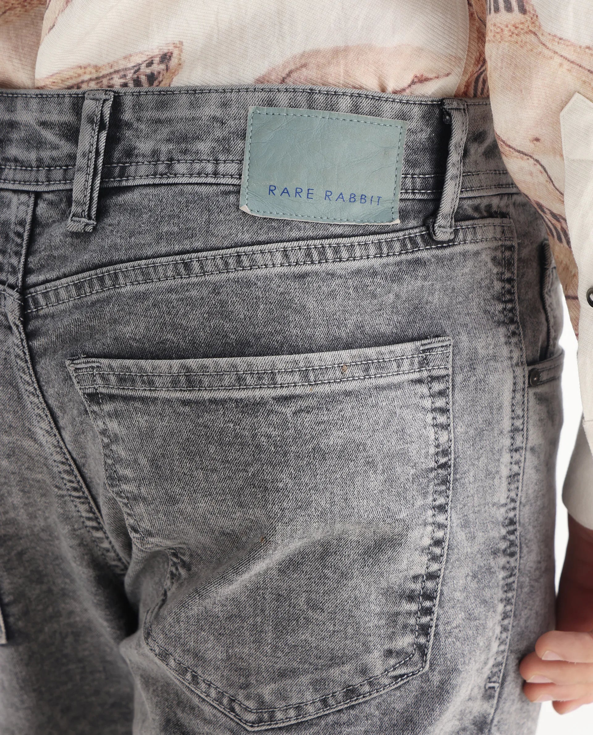 Rare Rabbit Men's Klune Light Grey Cotton Plain Hawk Slim Fit Jeans - Image 8