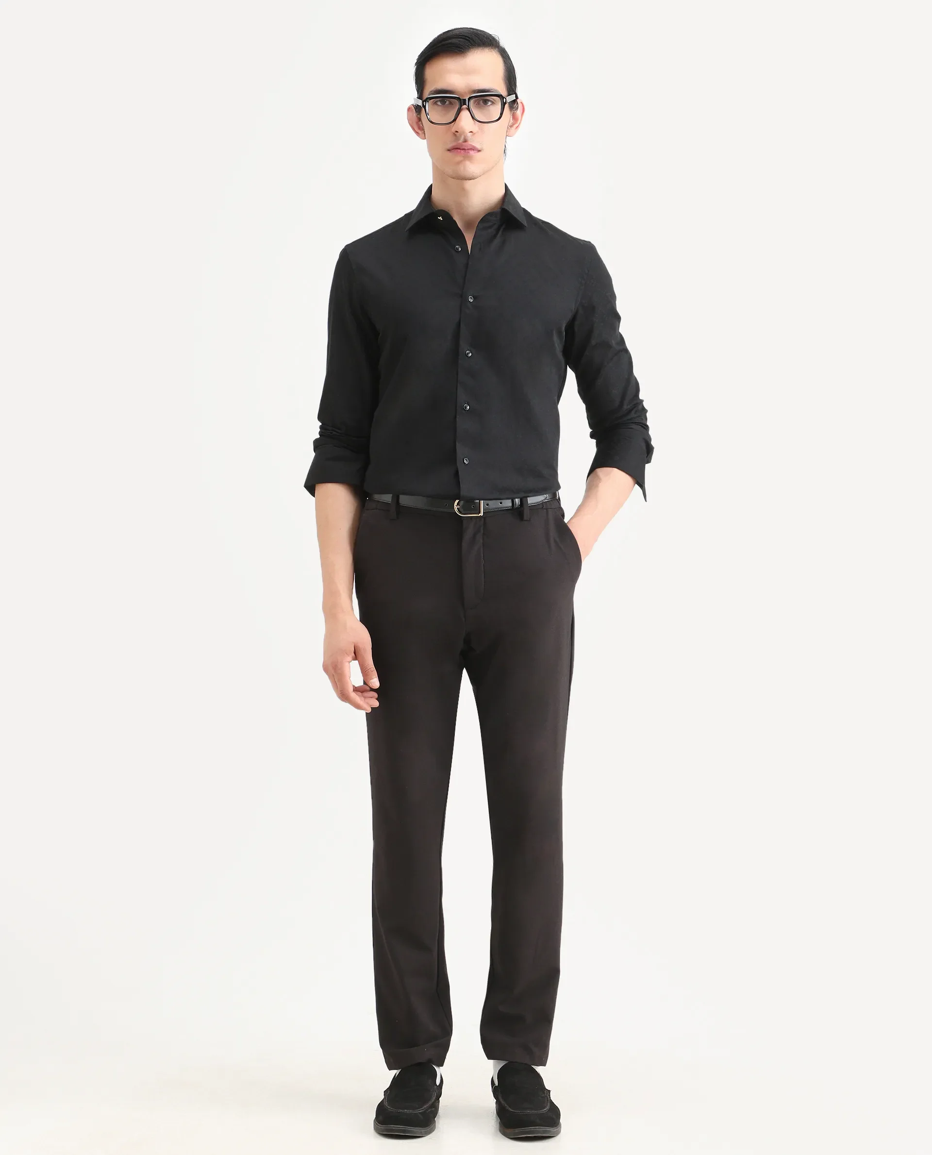 Rare Rabbit Men's Klut Black Cotton Blend Fabric Spread Collar Regular Fit Jacquard Shirt - Image 2