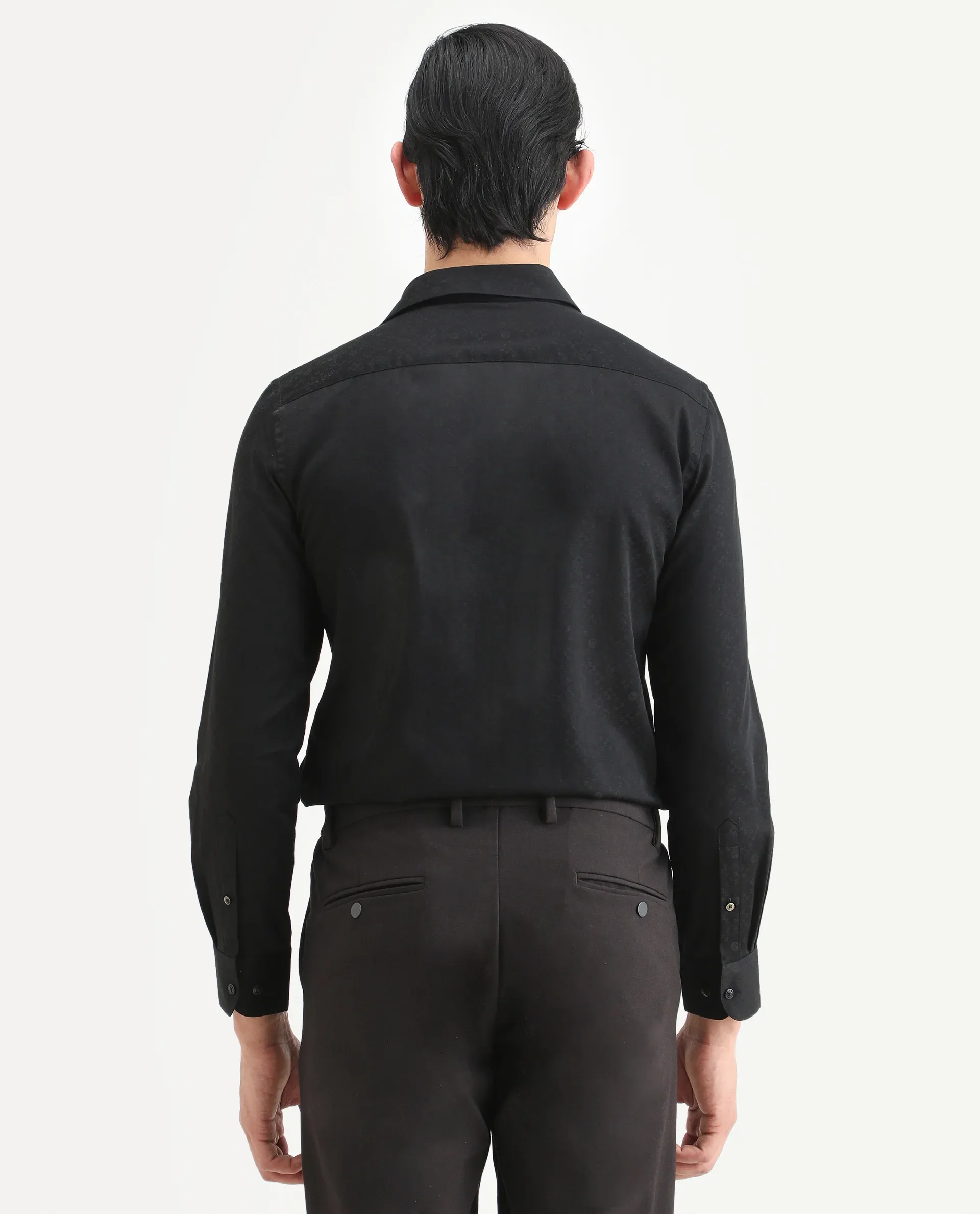 Rare Rabbit Men's Klut Black Cotton Blend Fabric Spread Collar Regular Fit Jacquard Shirt - Image 7