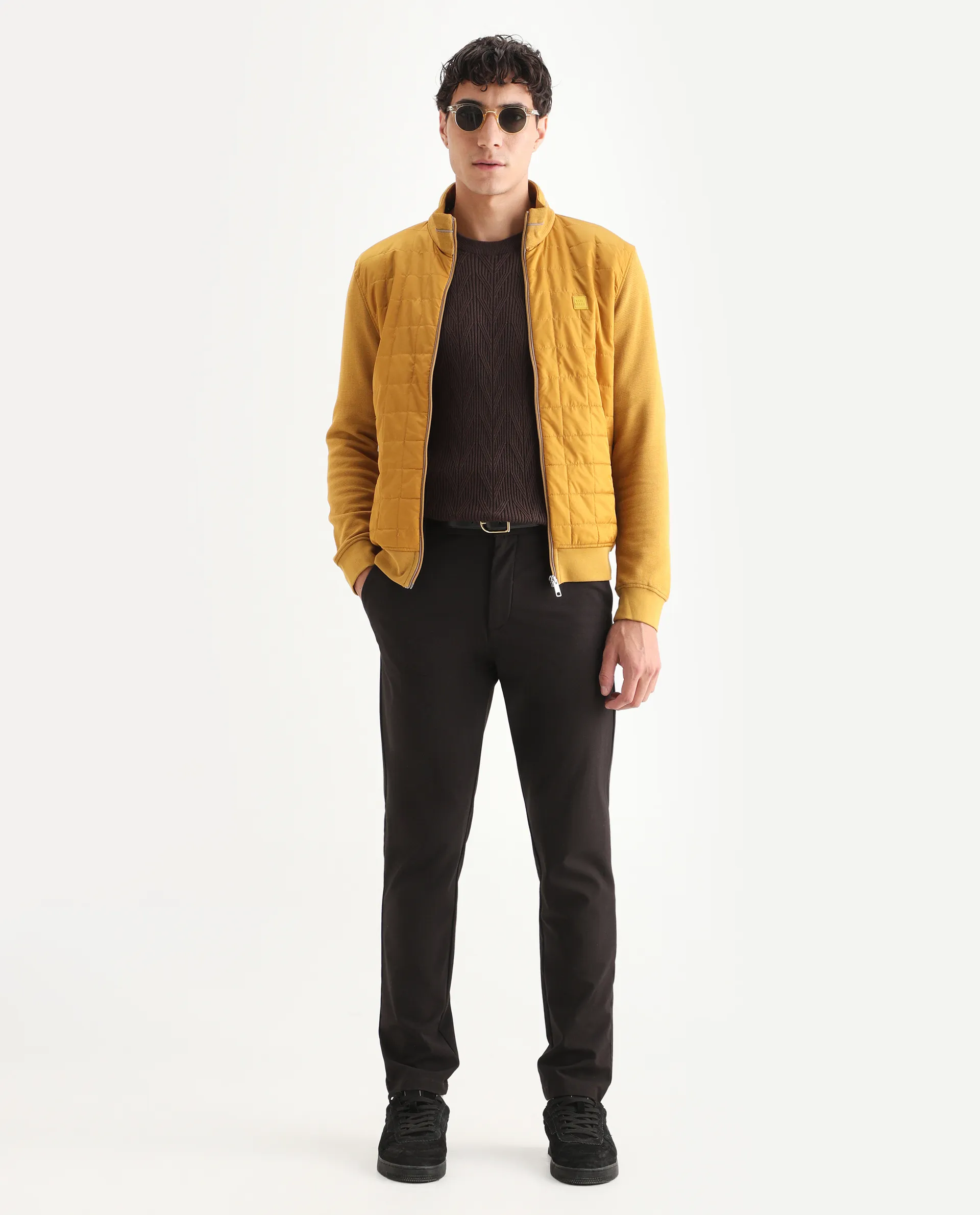 Rare Rabbit Men's Kneto Mustard Nylon Plain Regular Fit Full Sleeve High Neck Jacket - Image 2