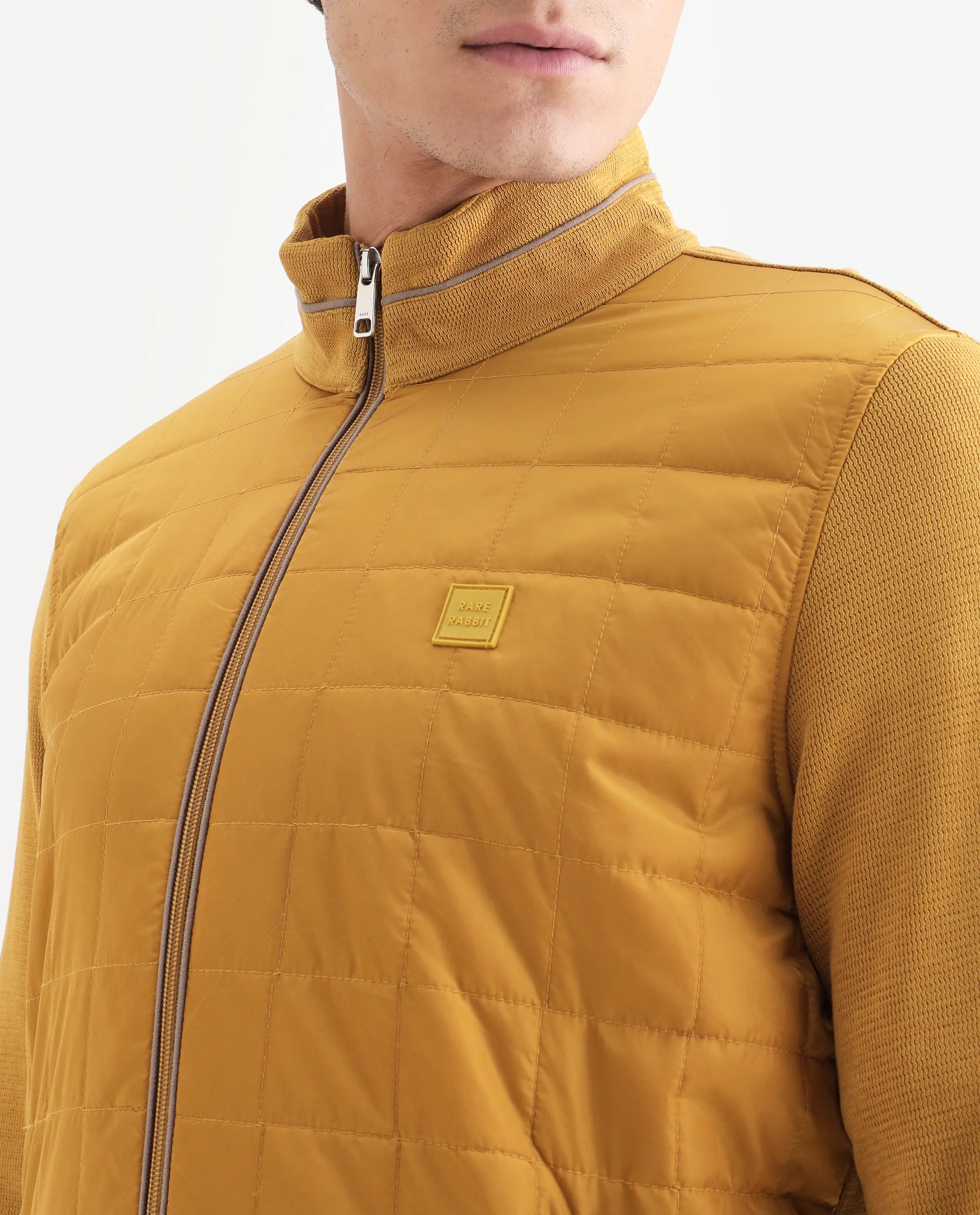 Rare Rabbit Men's Kneto Mustard Nylon Plain Regular Fit Full Sleeve High Neck Jacket - Image 3