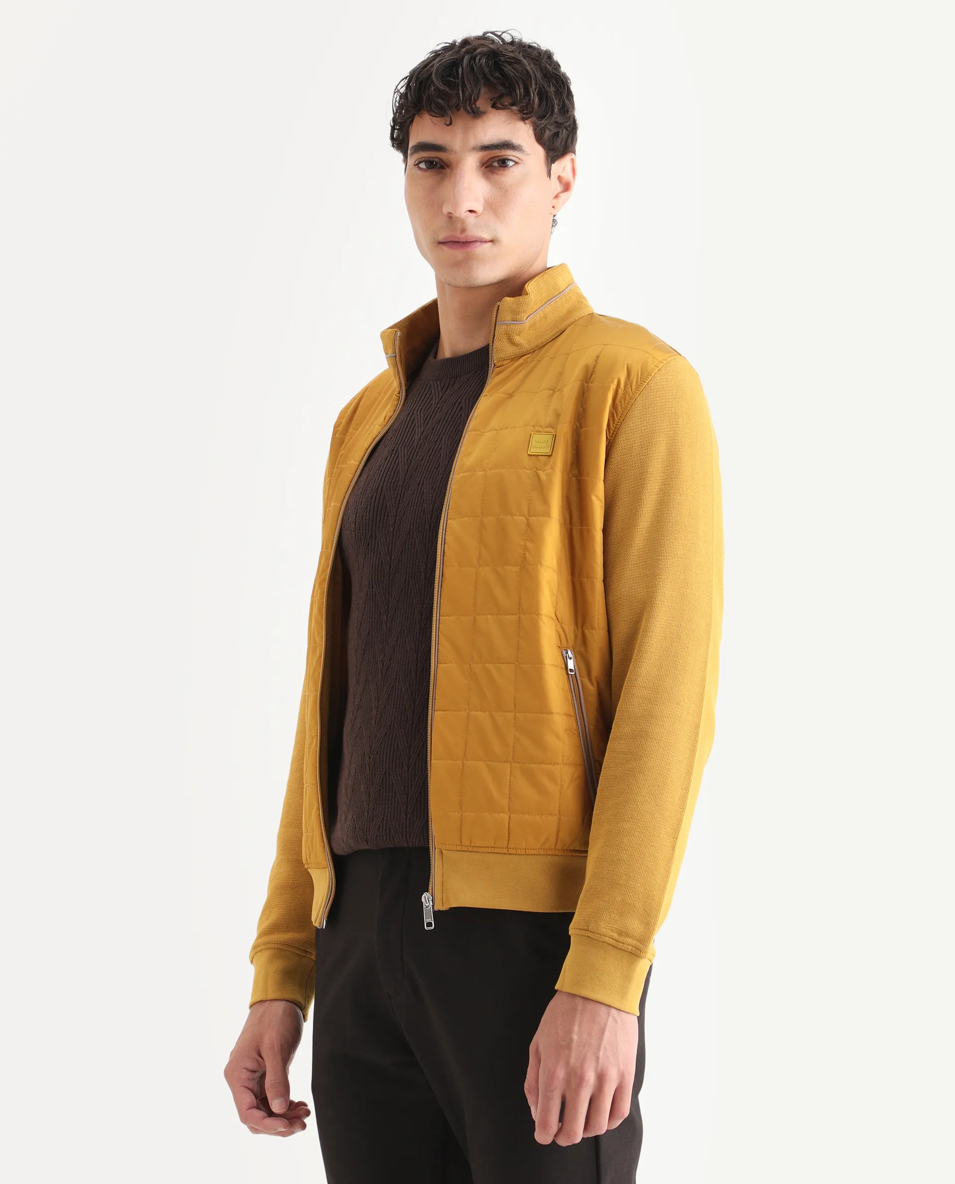 Rare Rabbit Men's Kneto Mustard Nylon Plain Regular Fit Full Sleeve High Neck Jacket - Image 4