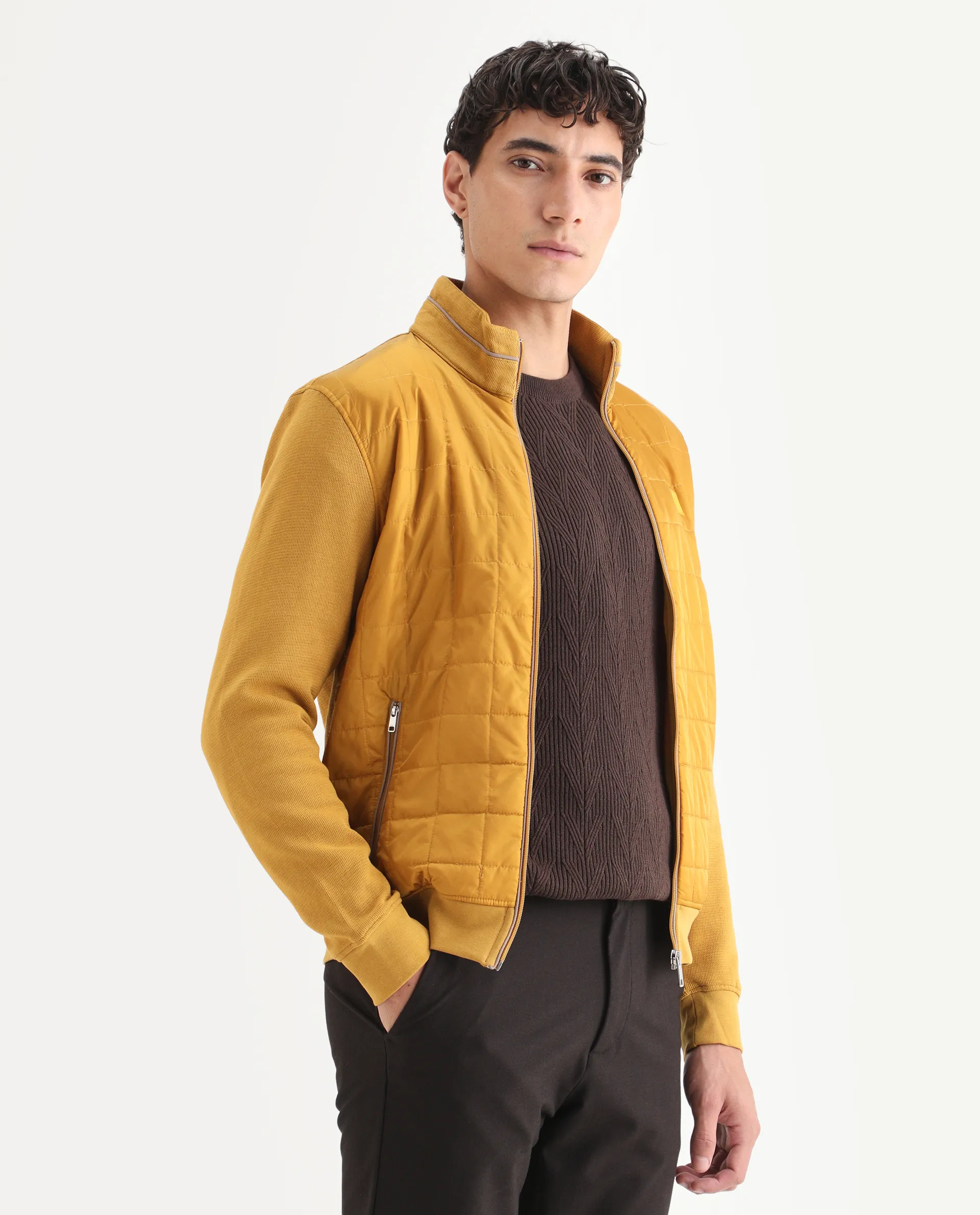 Rare Rabbit Men's Kneto Mustard Nylon Plain Regular Fit Full Sleeve High Neck Jacket - Image 5