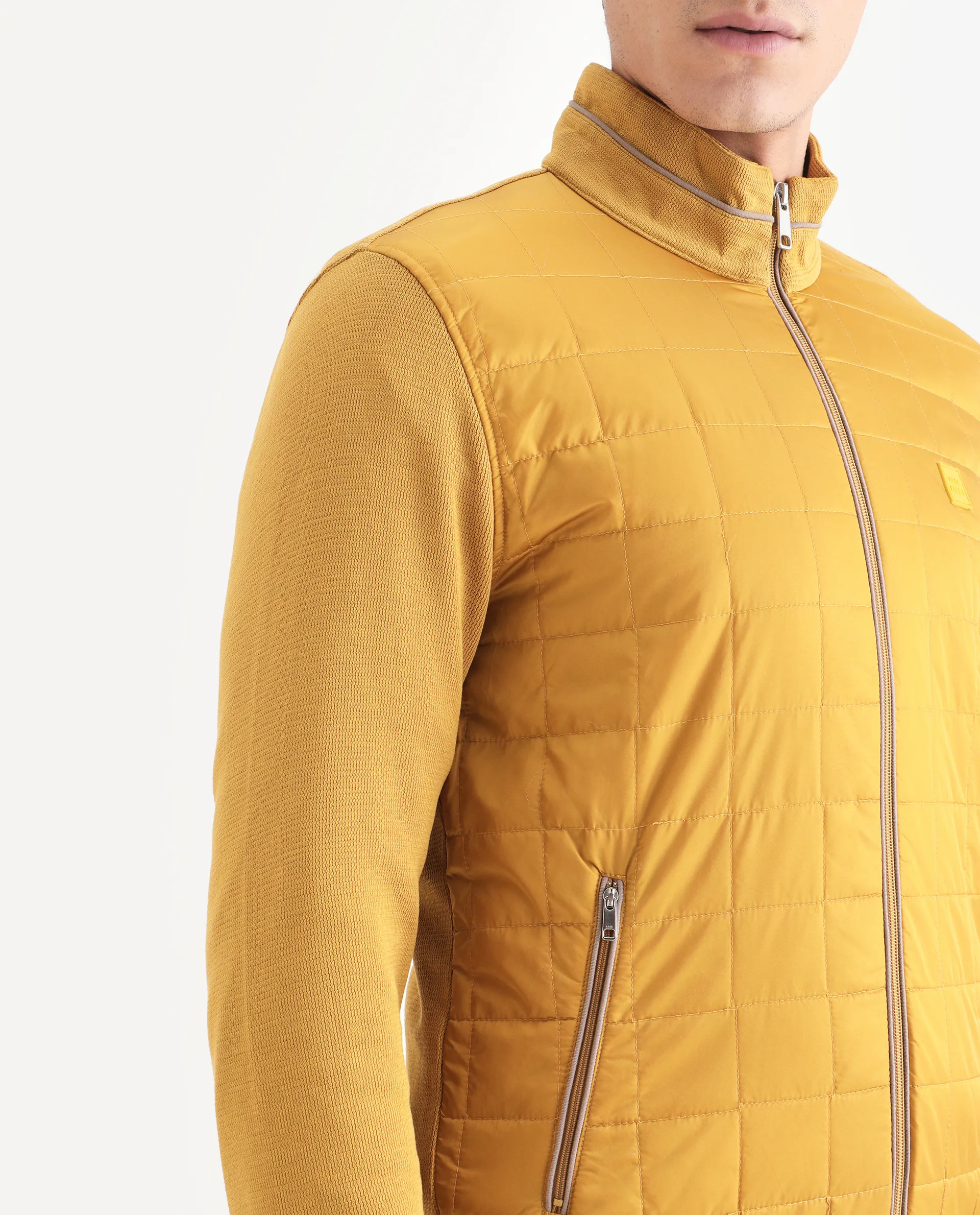 Rare Rabbit Men's Kneto Mustard Nylon Plain Regular Fit Full Sleeve High Neck Jacket - Image 6
