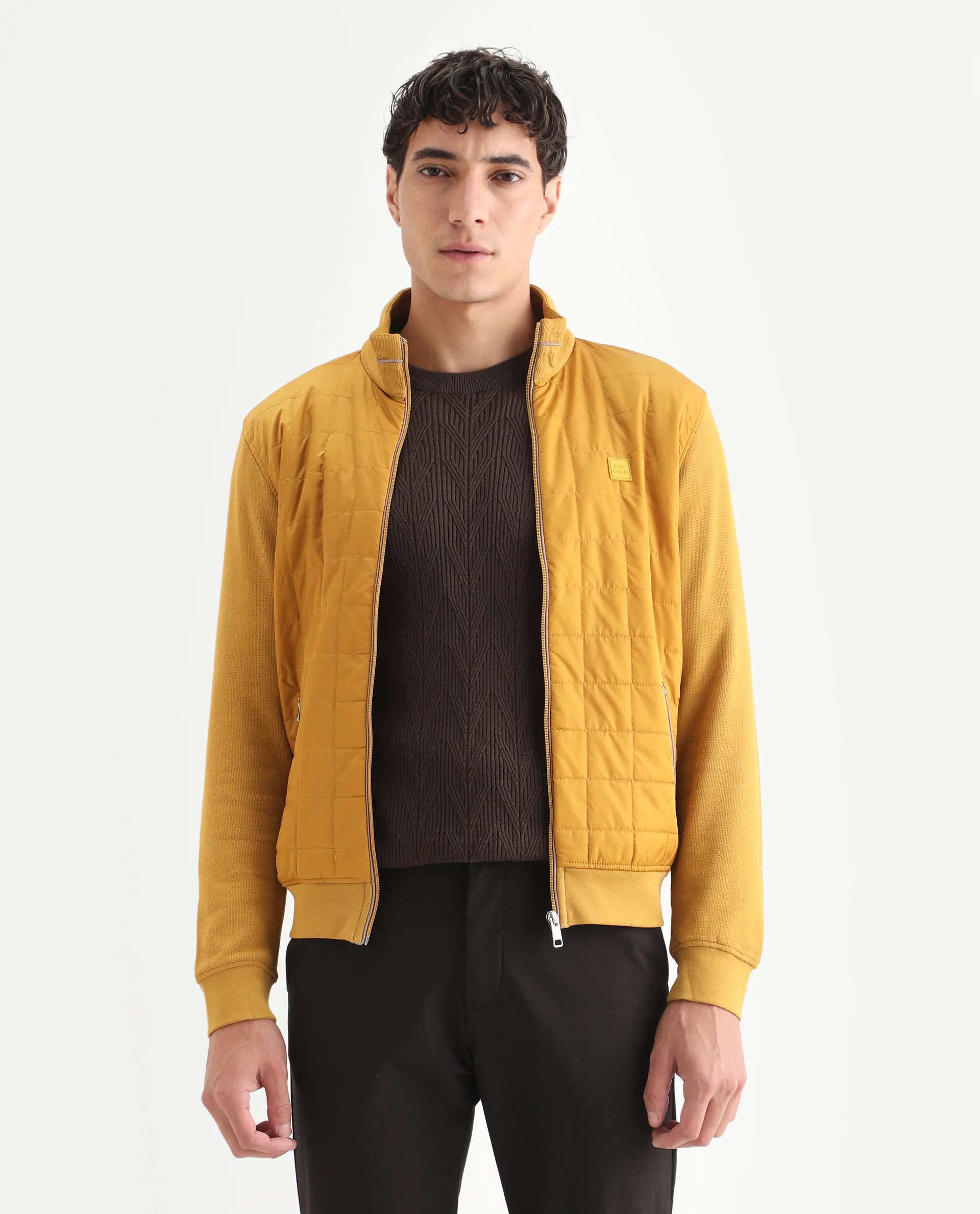 Rare Rabbit Men's Kneto Mustard Nylon Plain Regular Fit Full Sleeve High Neck Jacket - Image 7