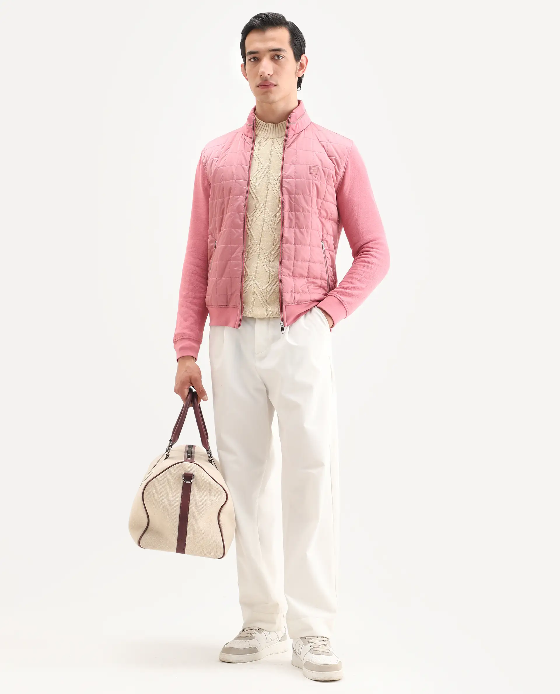 Rare Rabbit Men's Kneto Pink Nylon Plain Regular Fit Full Sleeve High Neck Jacket - Image 2