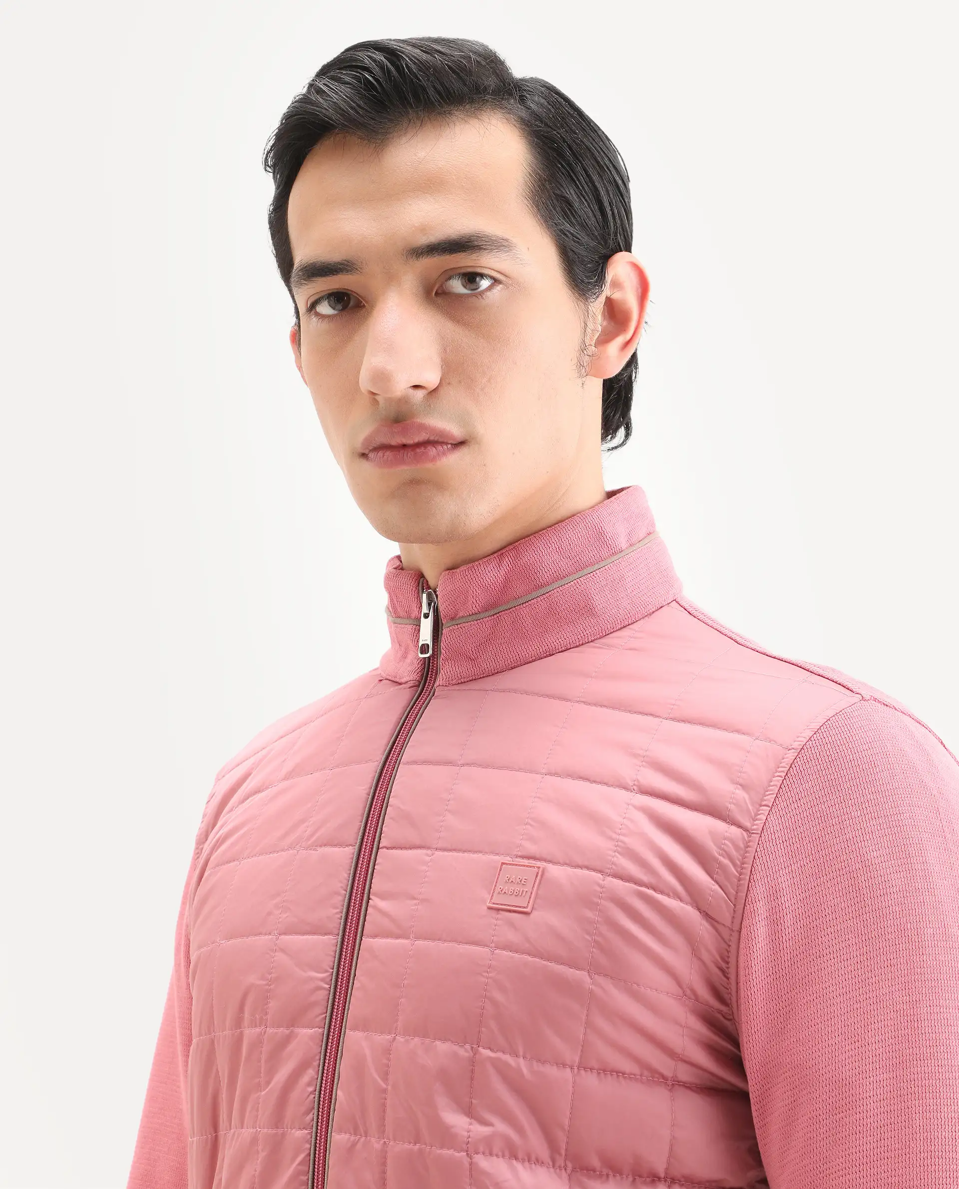 Rare Rabbit Men's Kneto Pink Nylon Plain Regular Fit Full Sleeve High Neck Jacket - Image 3