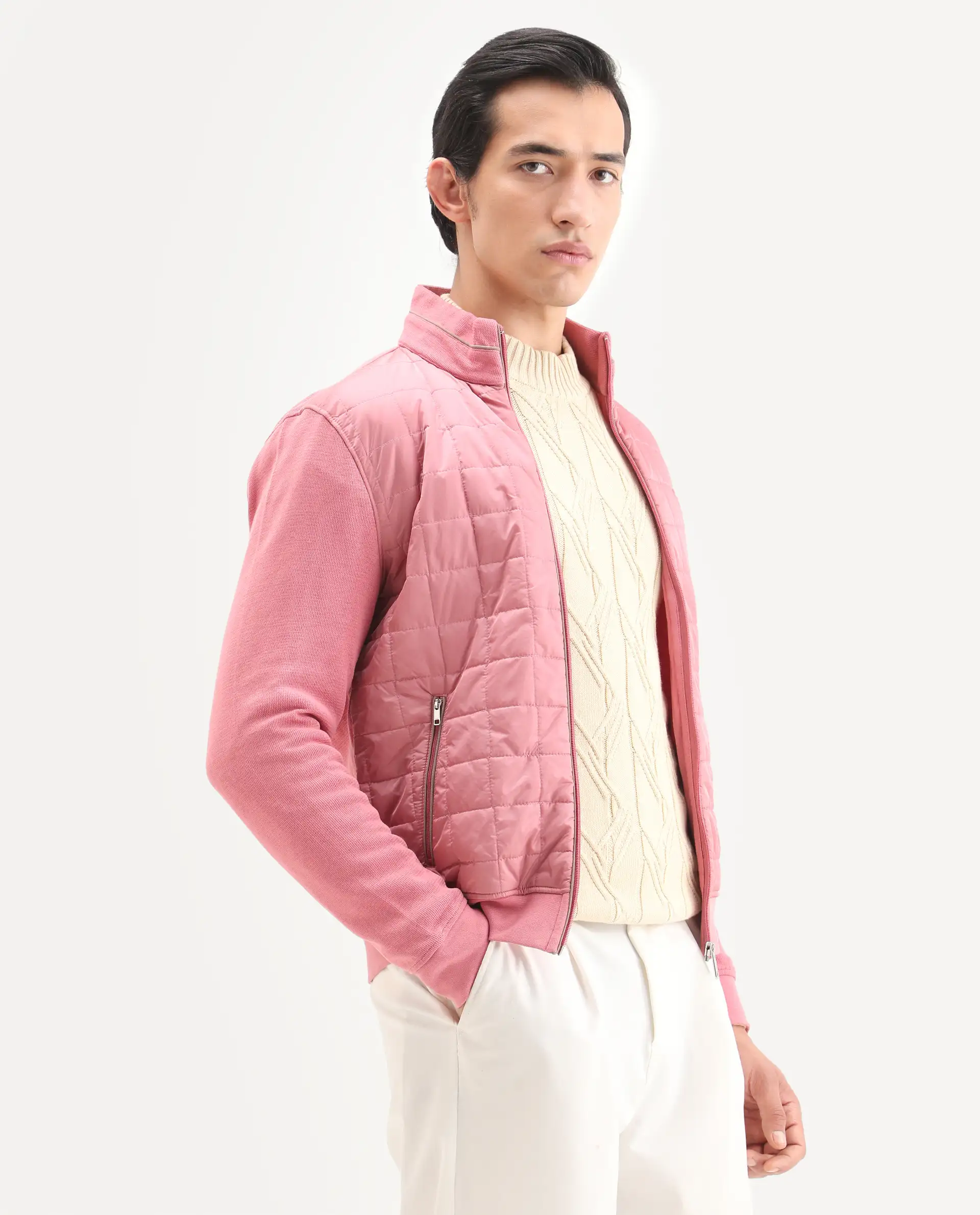 Rare Rabbit Men's Kneto Pink Nylon Plain Regular Fit Full Sleeve High Neck Jacket - Image 5