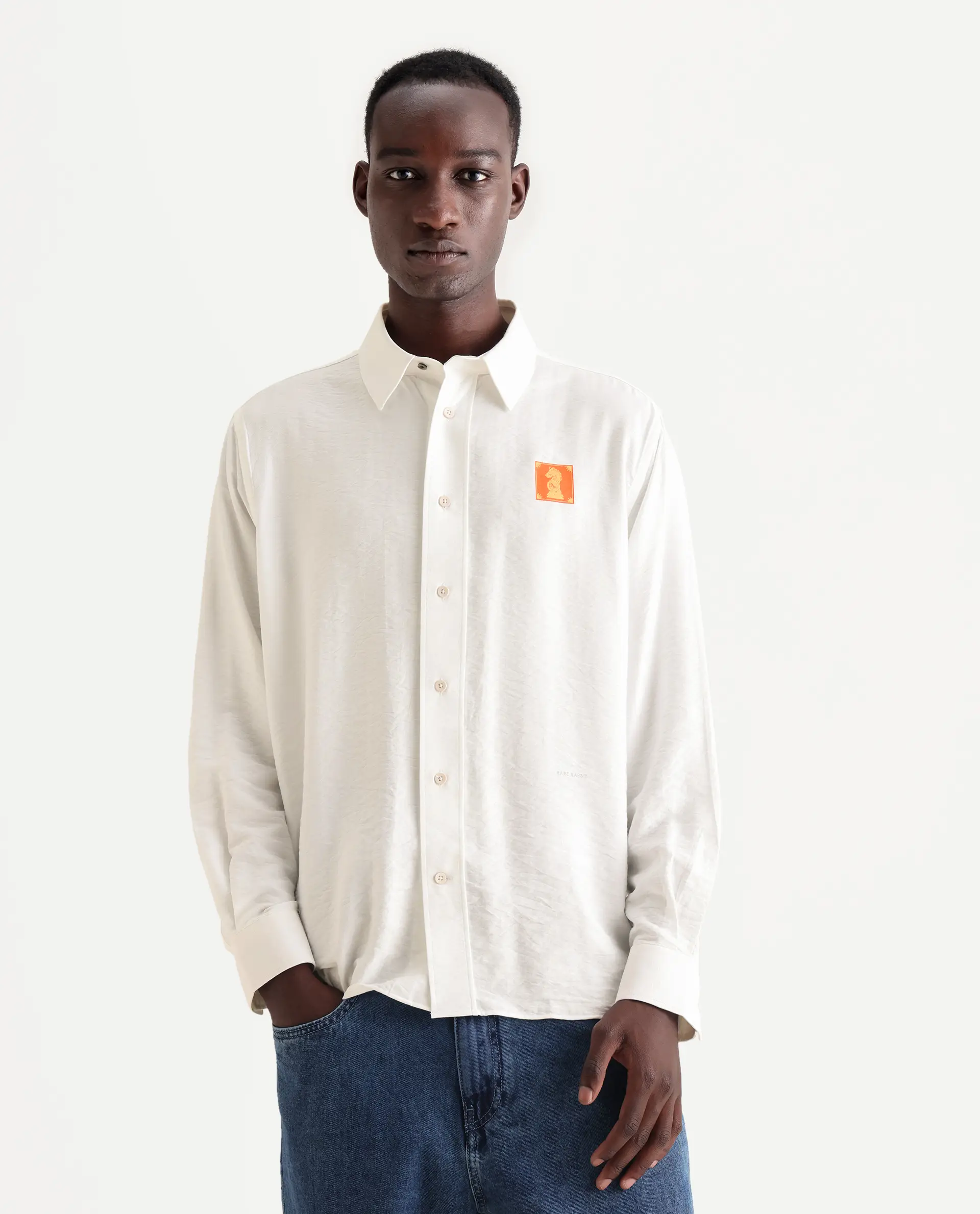 Rare Rabbit Men's Knight White Cotton Blend Flock Print Regular Fit Full Sleeve Collared Shirt - Image 3