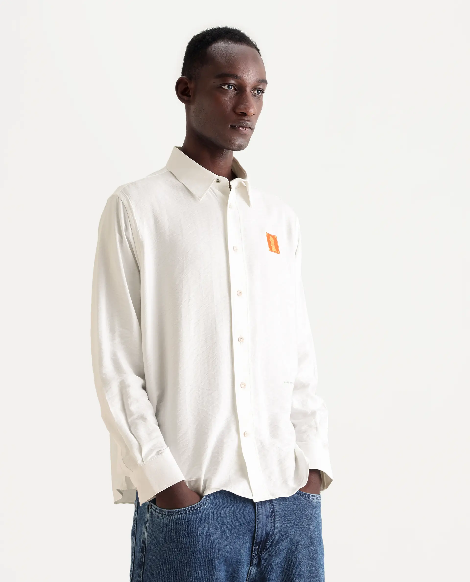 Rare Rabbit Men's Knight White Cotton Blend Flock Print Regular Fit Full Sleeve Collared Shirt - Image 4