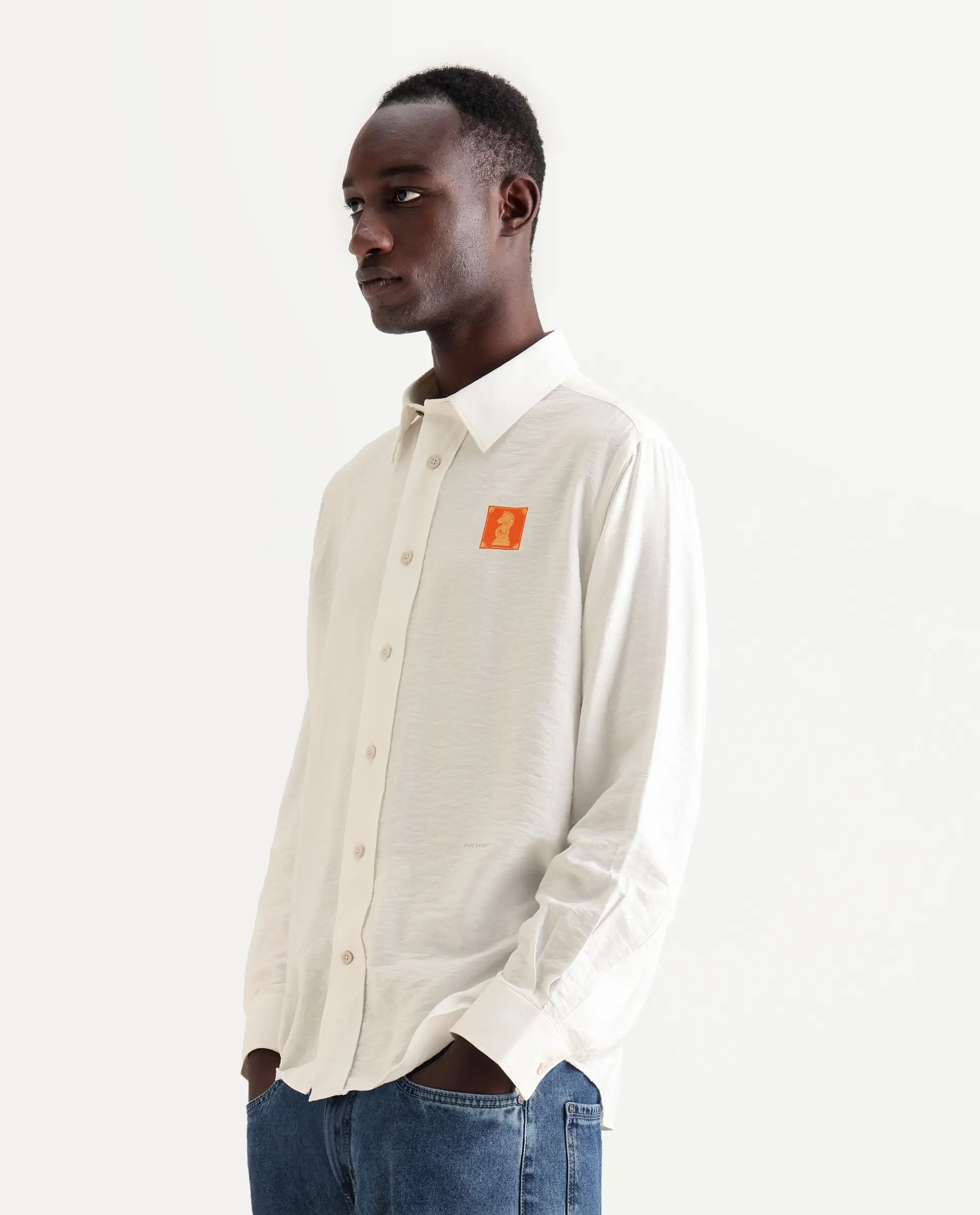 Rare Rabbit Men's Knight White Cotton Blend Flock Print Regular Fit Full Sleeve Collared Shirt - Image 5