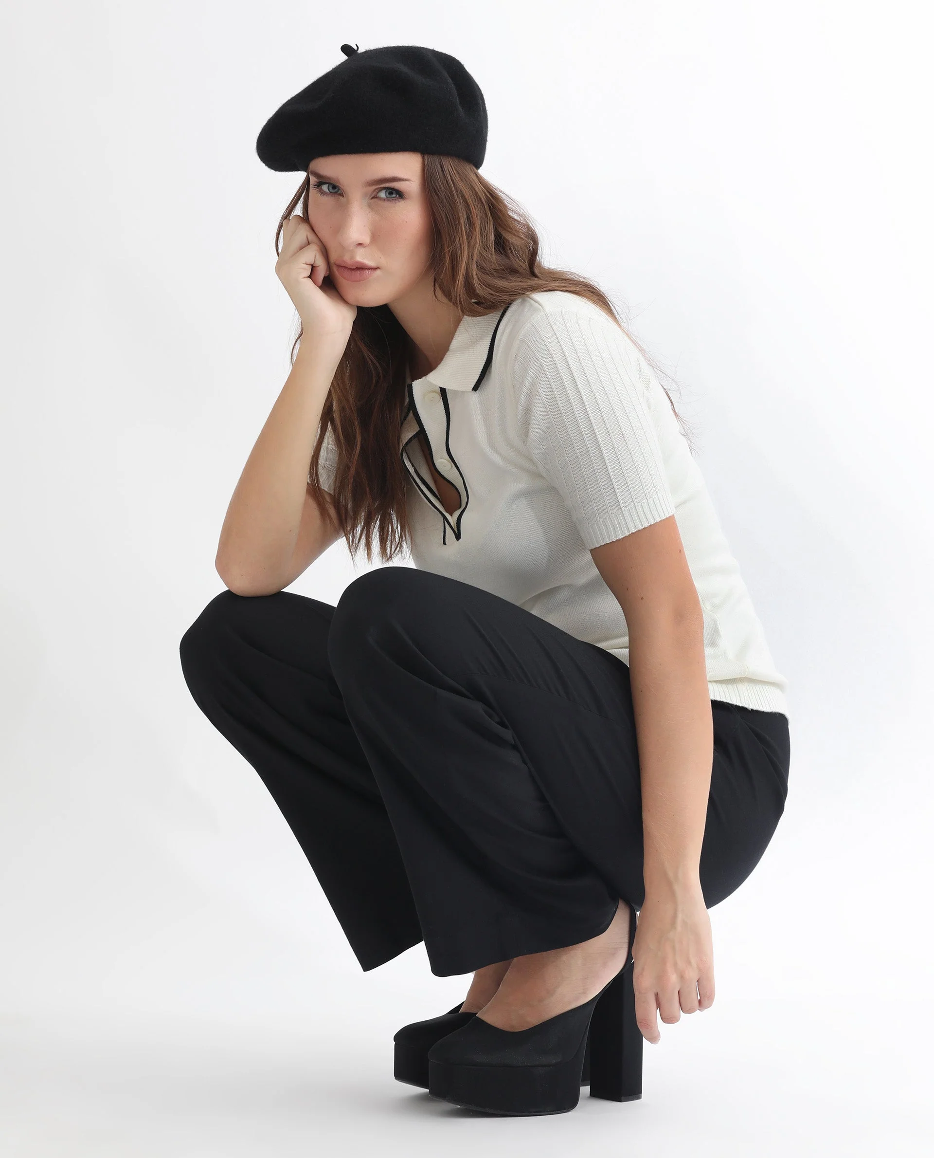Rareism Women's Knitup Off White Cotton Spread Collar Plain Regular Fit Sweater - Image 10