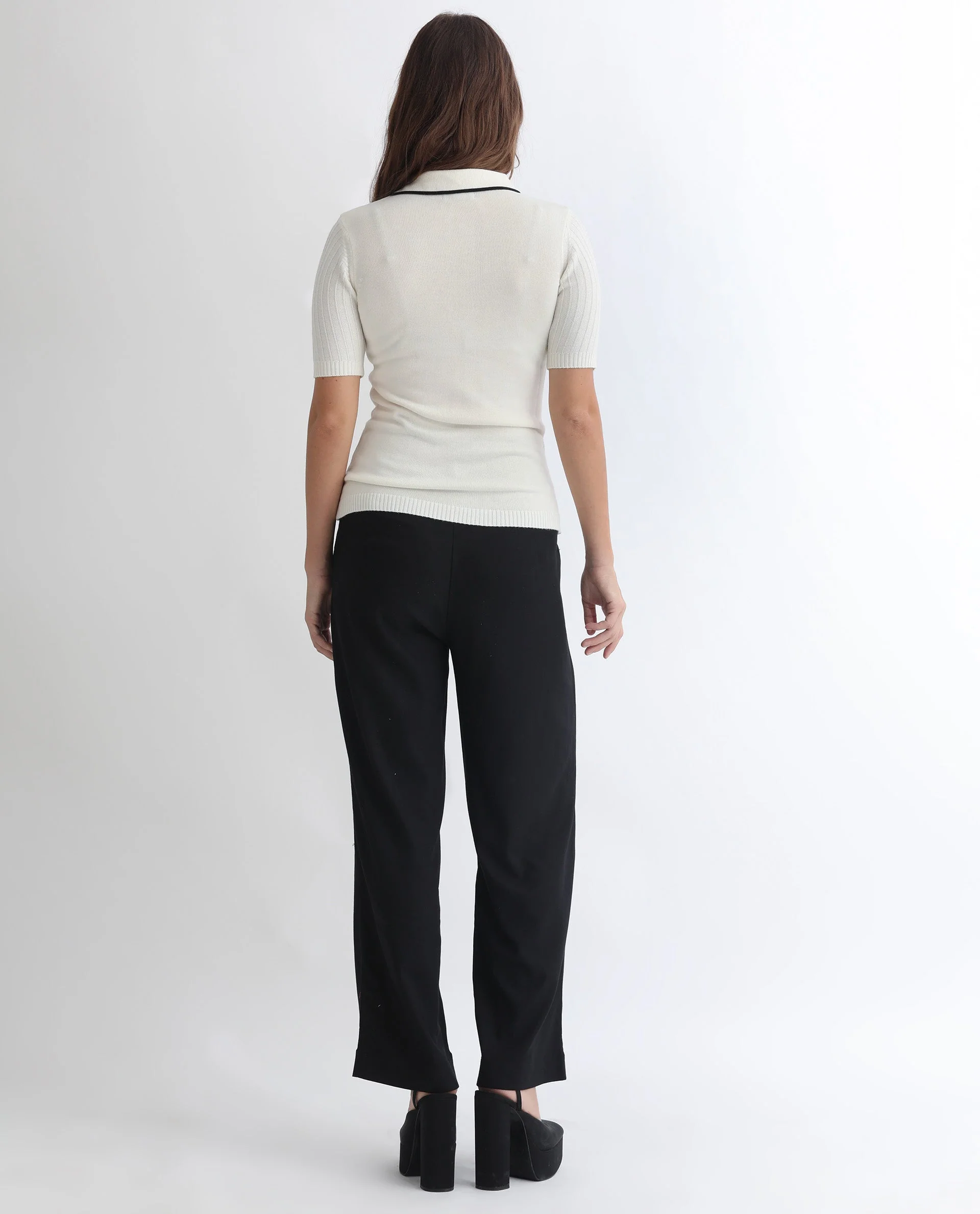 Rareism Women's Knitup Off White Cotton Spread Collar Plain Regular Fit Sweater - Image 14